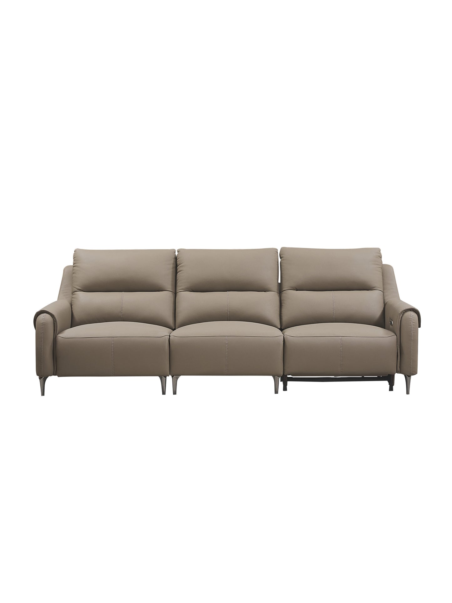 Aurelia Grey Leather Three Seat Sofa With Left Hand Side Electric Recliner Electric Sofa Lounge