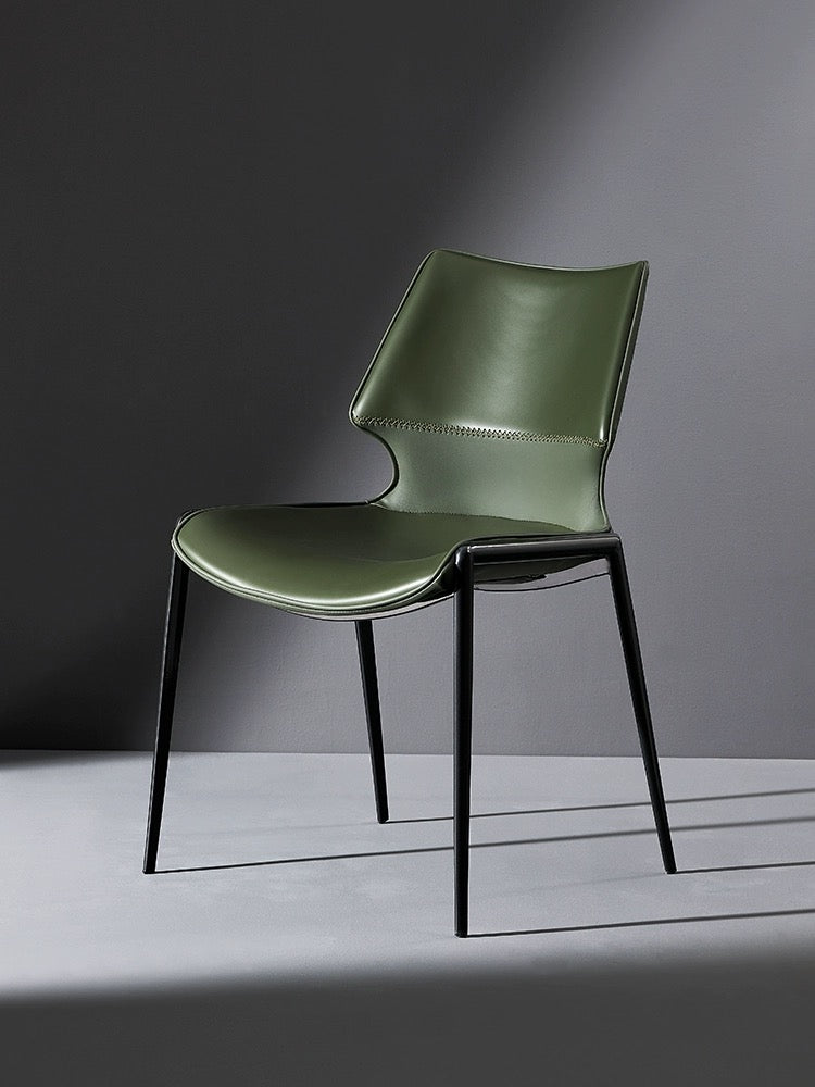 MAELYS Dark Green Color Dining Chair Microfiber Leather Wrapped Seat With Metal Legs