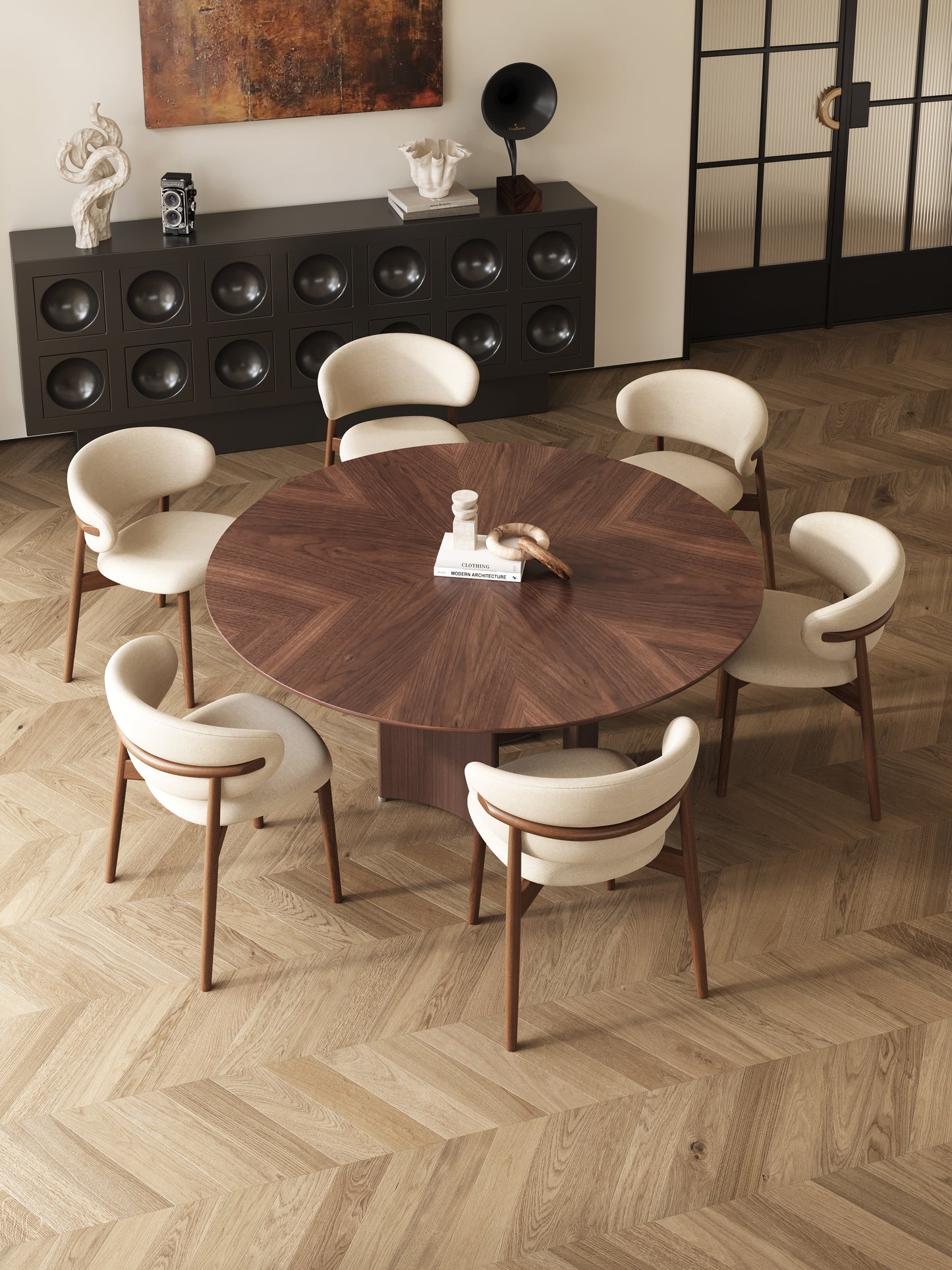 CALLIOPE Walnut Color Timber Round Style Dining Table 1.2m/1.35m