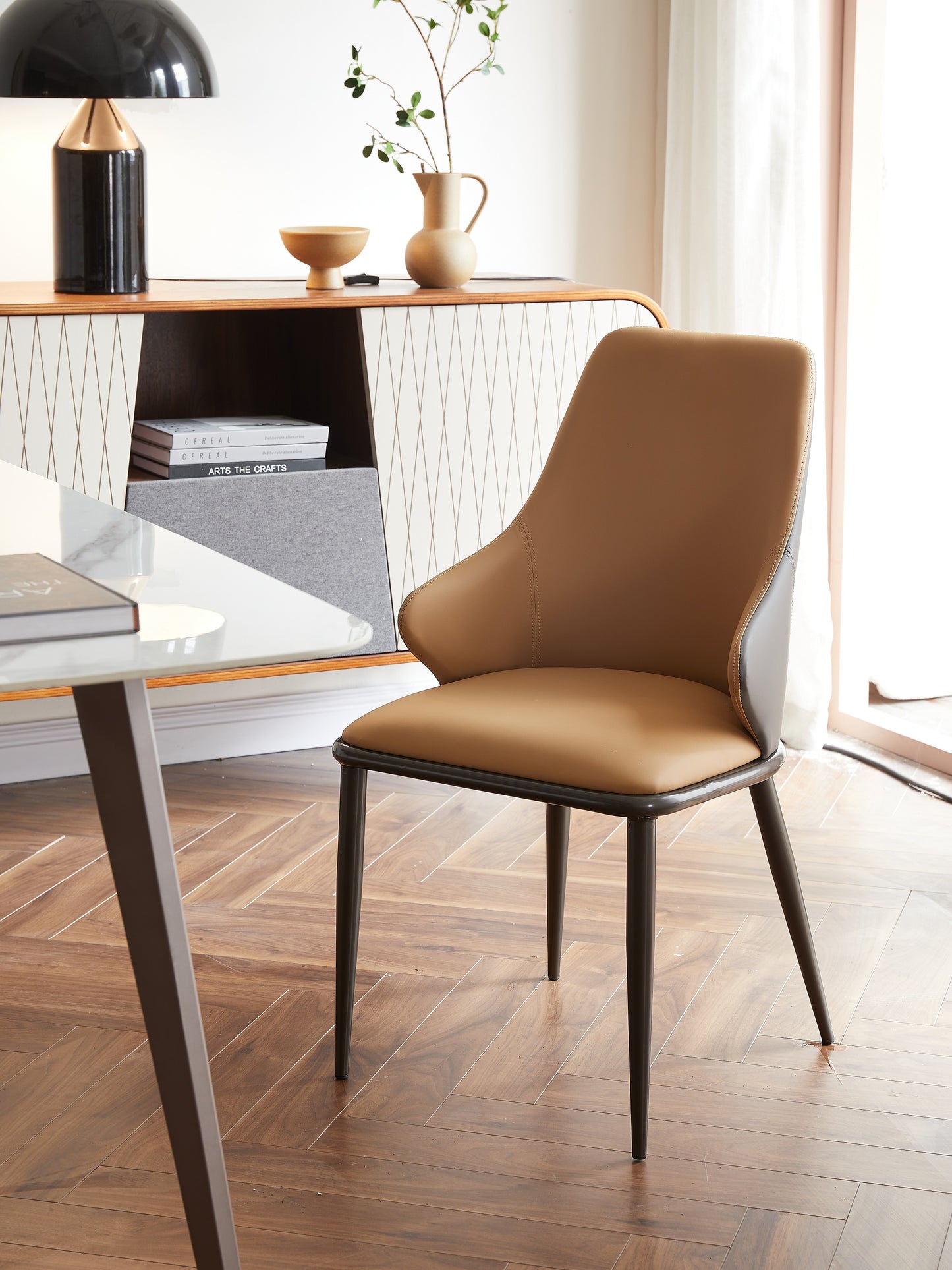 Euro Design PU Leather Dining Chair Metal Frame Two Tune Colored
