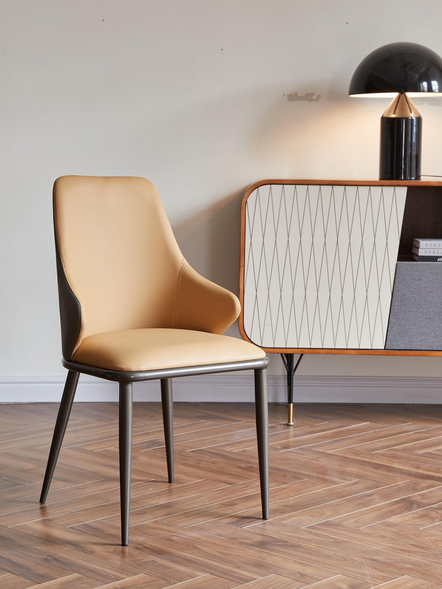 Euro Design PU Leather Dining Chair Metal Frame Two Tune Colored