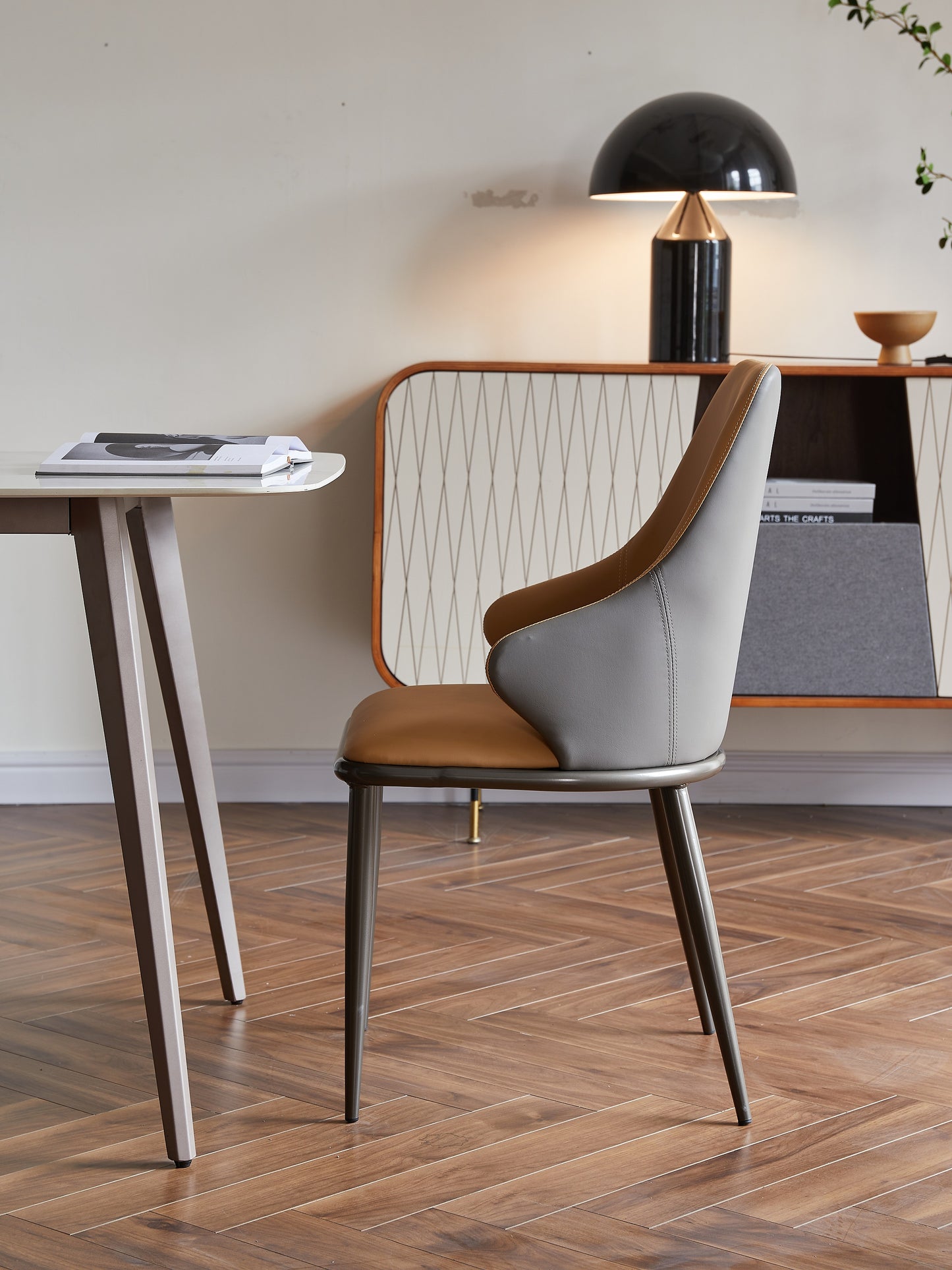 Euro Design PU Leather Dining Chair Metal Frame Two Tune Colored