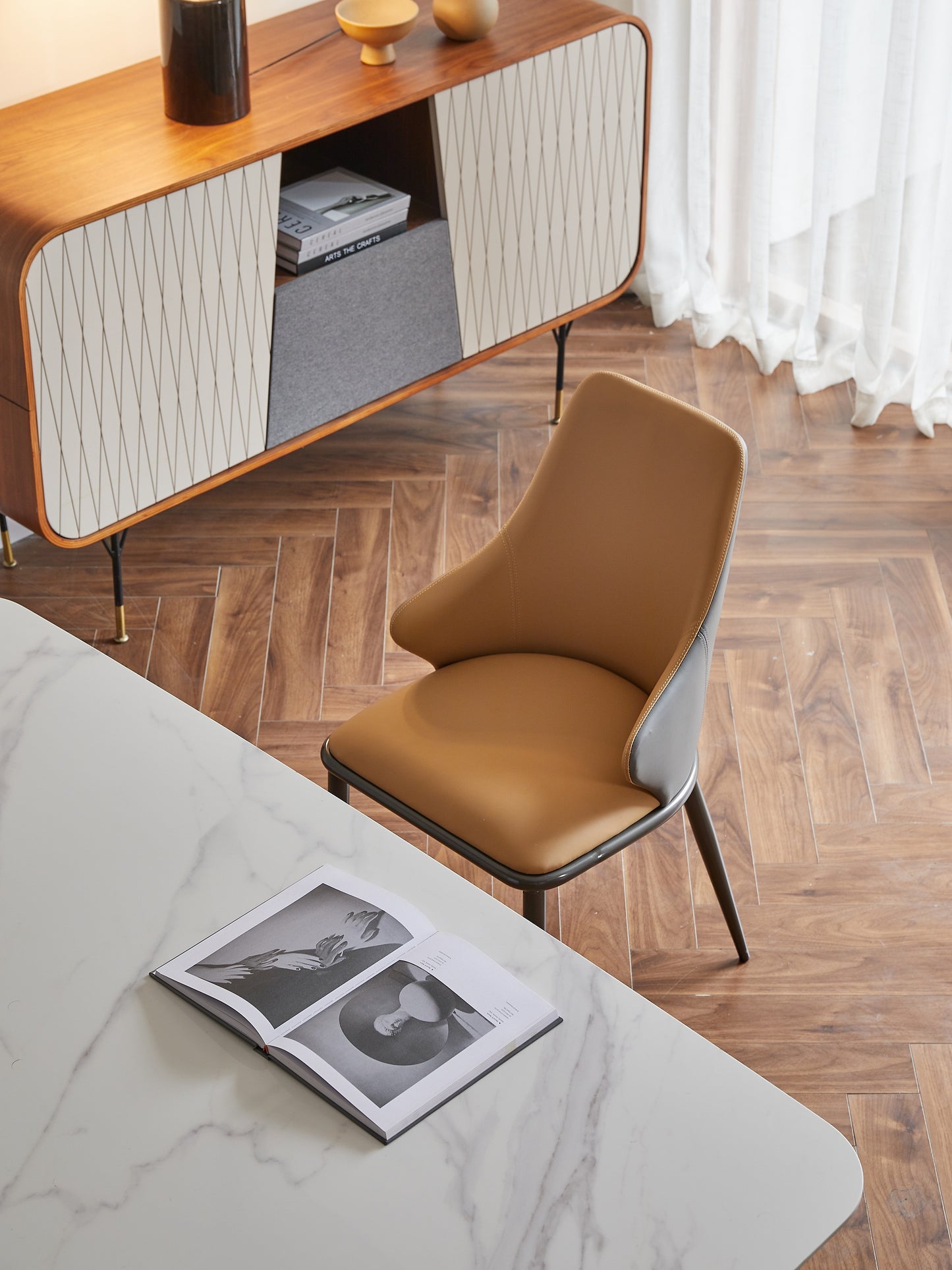 Euro Design PU Leather Dining Chair Metal Frame Two Tune Colored