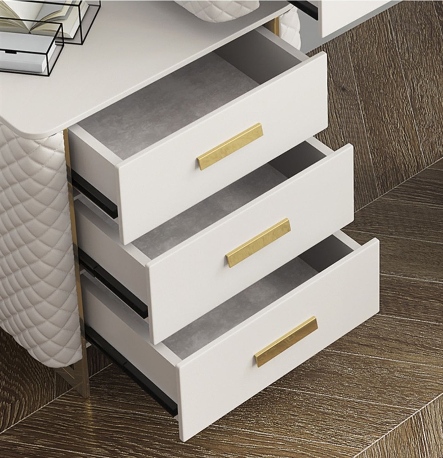 Florella+ Italian Style Sintered Stone Top Vanity Table With Stool And LED Mirror Makeup Table Dressing Table With Drawers 1.2m