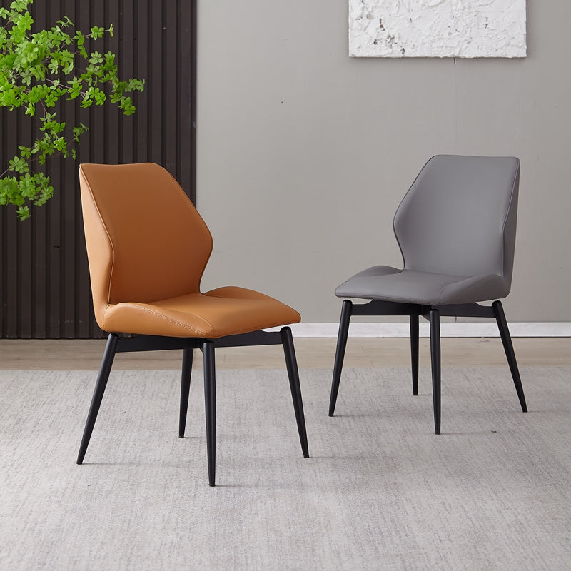 Italian Design PU Leather Dining Chair Metal Legs Orange Color Hand Stitched