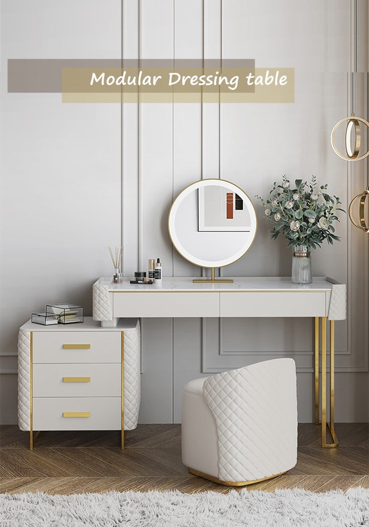 Florella+ Italian Style Sintered Stone Top Vanity Table With Stool And LED Mirror Makeup Table Dressing Table With Drawers 1.2m
