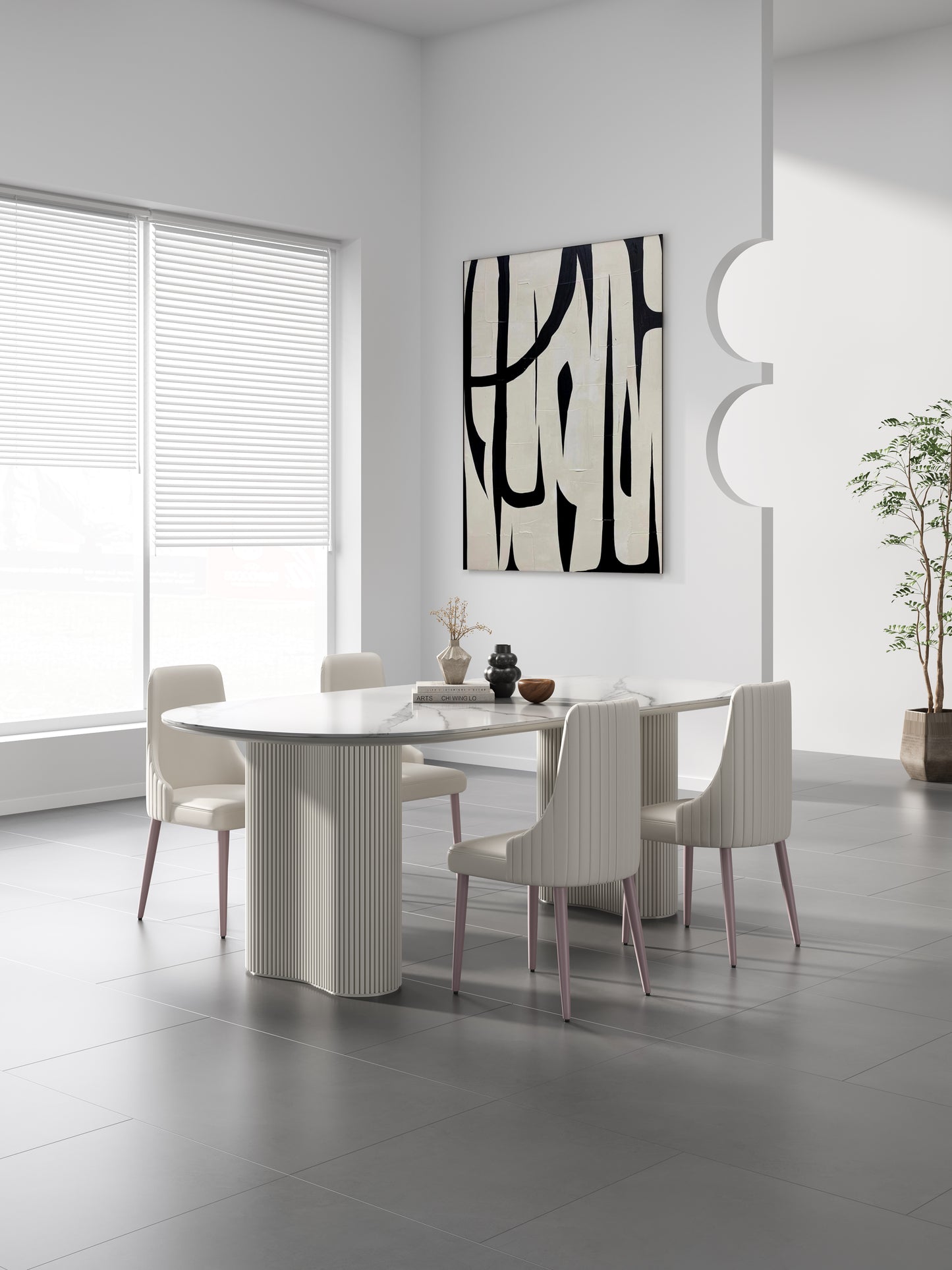 AMOS White Marble Paint Sintered Stone Top Oval Style Dining Table 1.6-1.8m