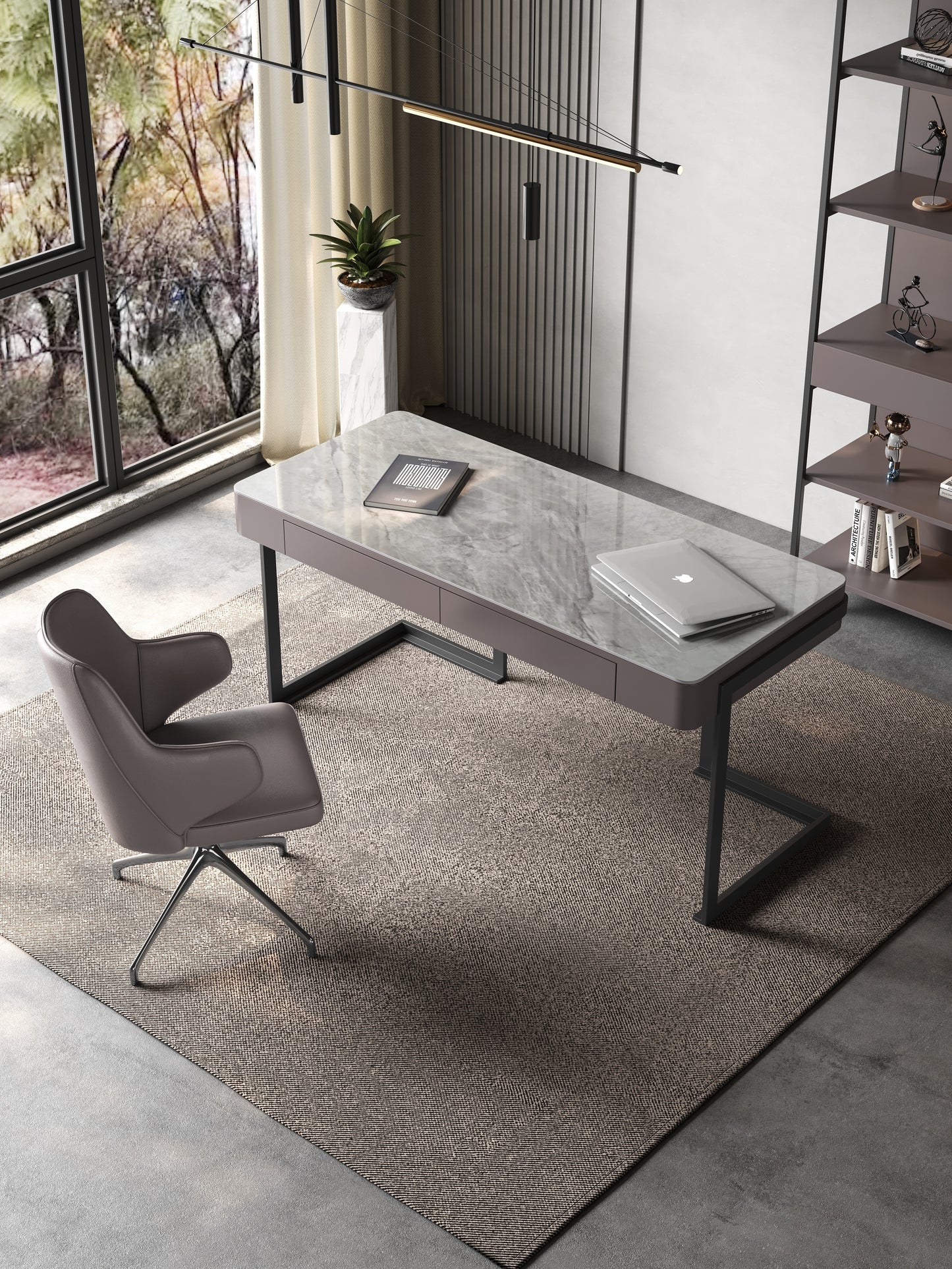 Ezio Sintered Stone Top Study Desk With Drawers Steel Legs Home Office Desk 1.4m