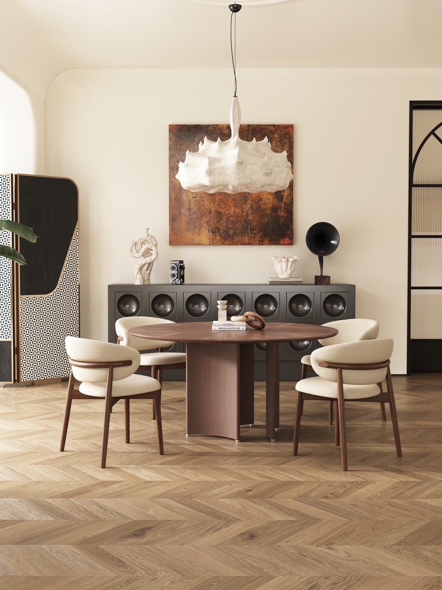 CALLIOPE Walnut Color Timber Round Style Dining Table 1.2m/1.35m