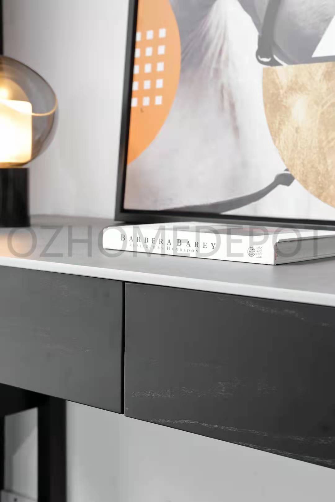 Zita Sintered Stone Top Designer Study Desk With Drawers Steel Legs Home Office Desk 1.6m
