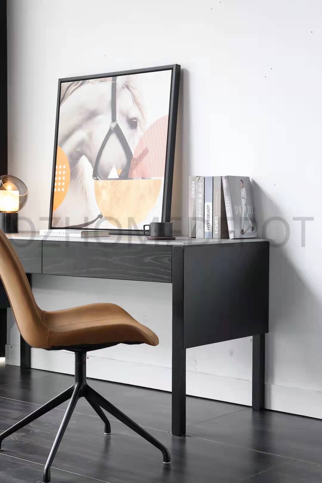 Zita Sintered Stone Top Designer Study Desk With Drawers Steel Legs Home Office Desk 1.6m