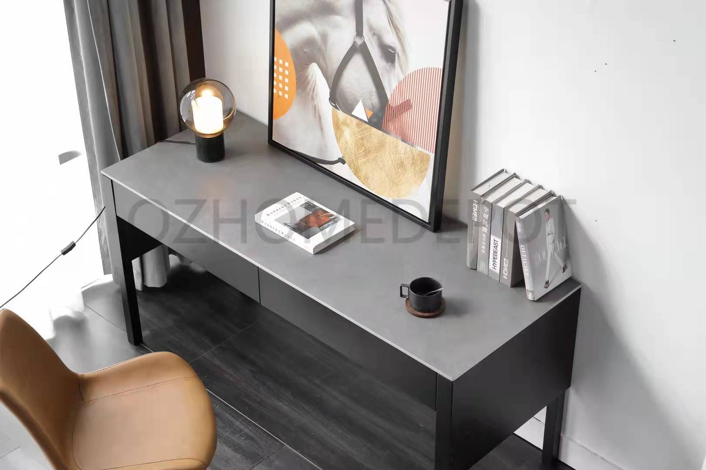 Zita Sintered Stone Top Designer Study Desk With Drawers Steel Legs Home Office Desk 1.6m