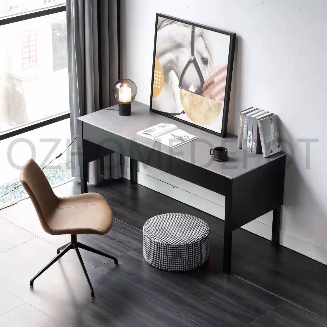 Zita Sintered Stone Top Designer Study Desk With Drawers Steel Legs Home Office Desk 1.6m