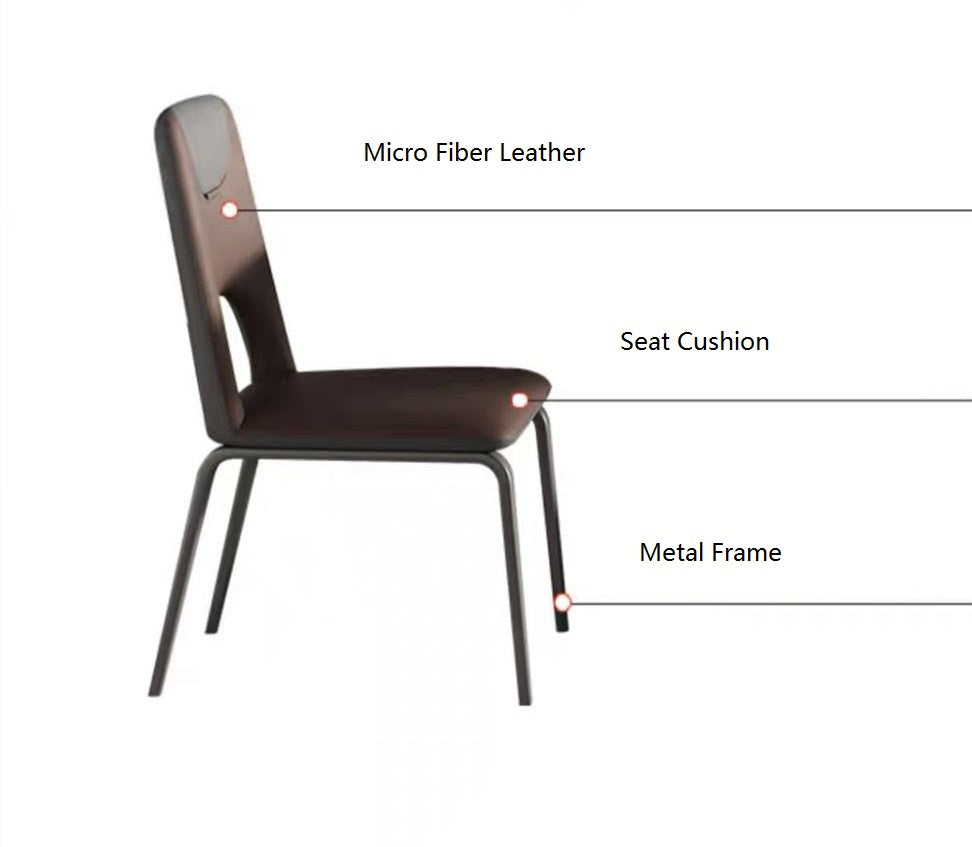 Dark Brown Open Back Designer Dining Chair Microfiber Leather Wrapped Seat With Metal Legs
