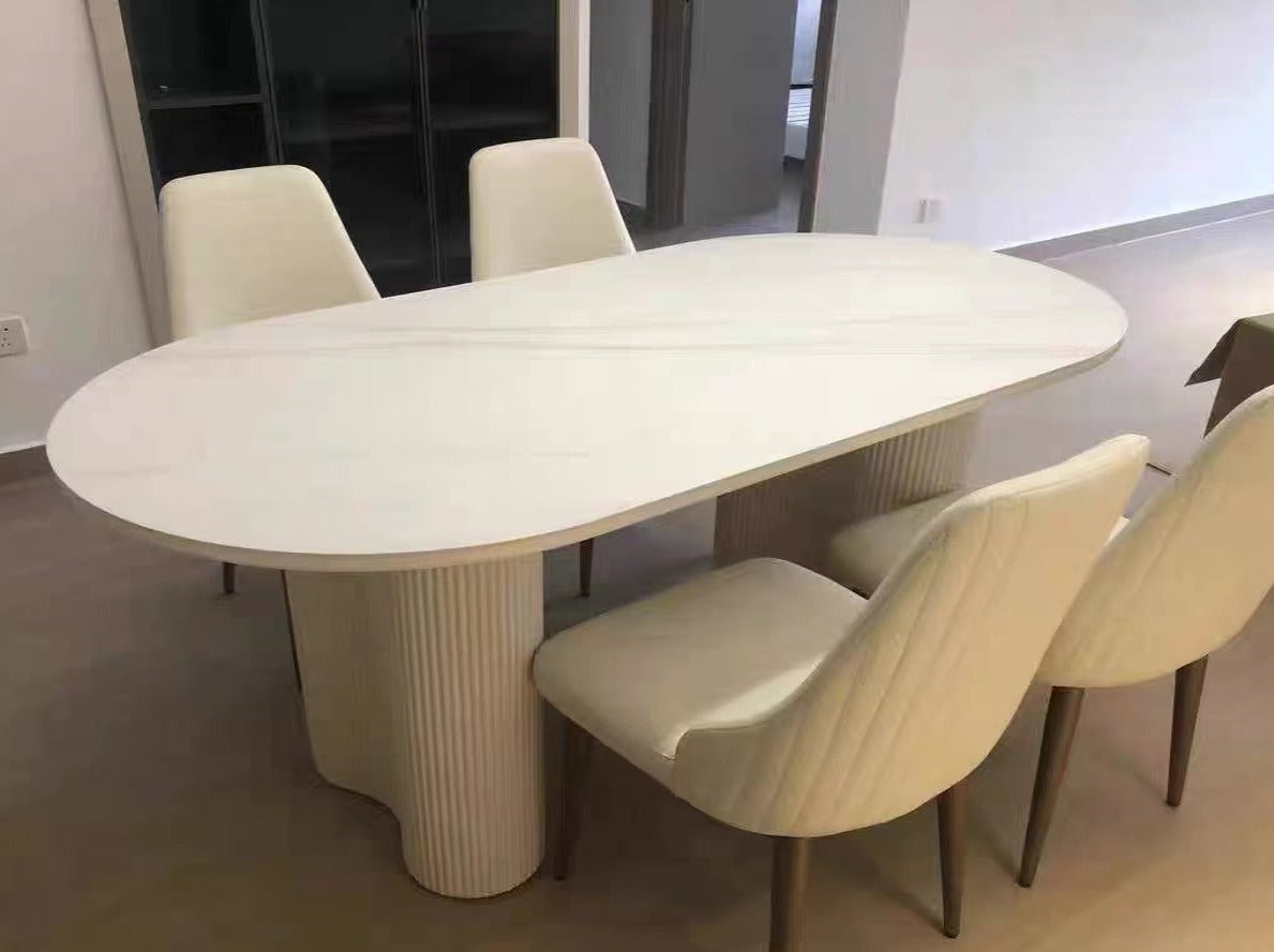 AMOS White Marble Paint Sintered Stone Top Oval Style Dining Table 1.6-1.8m