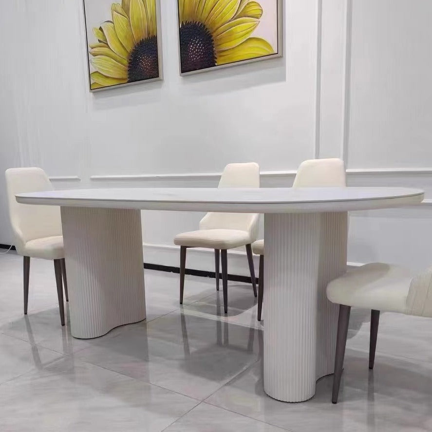AMOS White Marble Paint Sintered Stone Top Oval Style Dining Table 1.6-1.8m