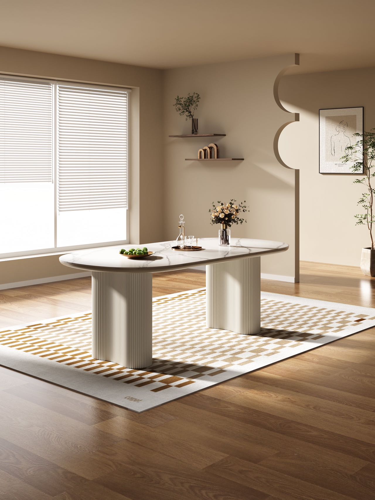 AMOS White Marble Paint Sintered Stone Top Oval Style Dining Table 1.6-1.8m