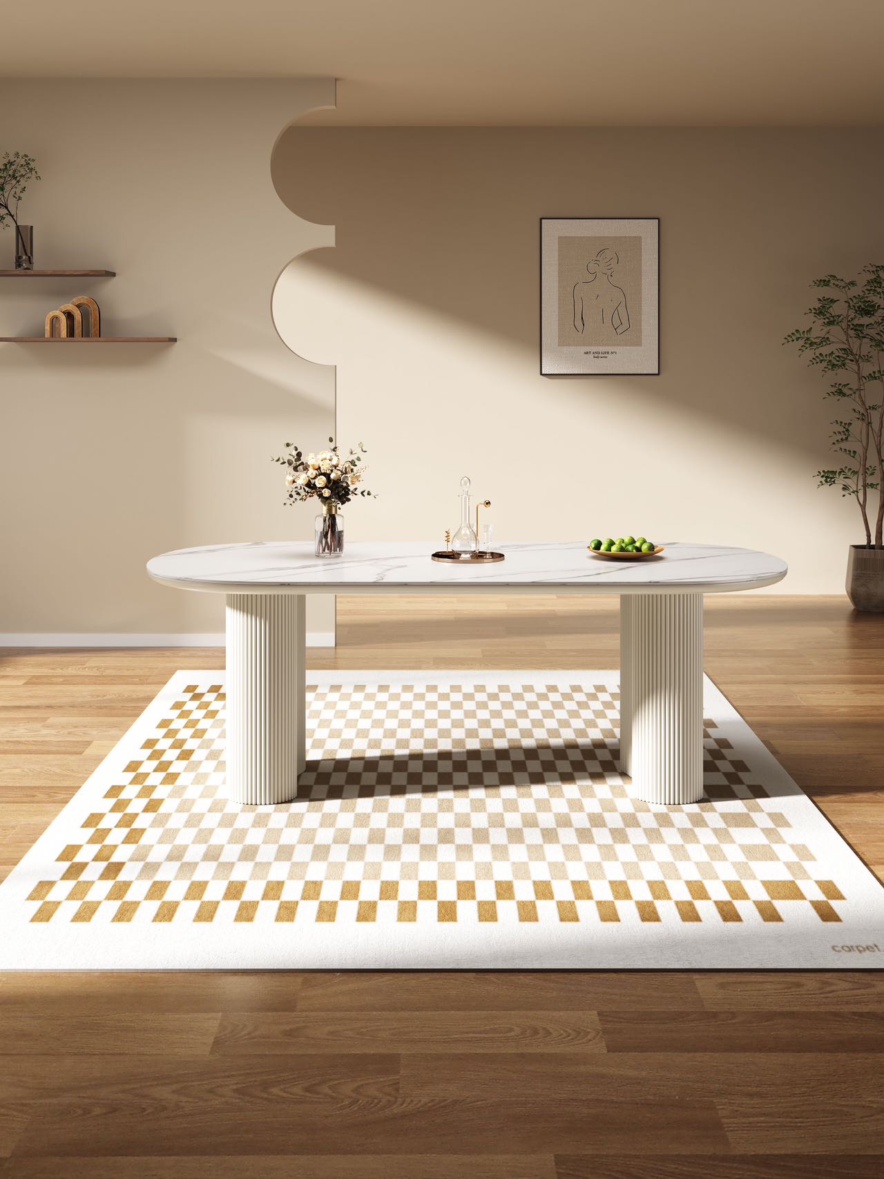 AMOS White Marble Paint Sintered Stone Top Oval Style Dining Table 1.6-1.8m
