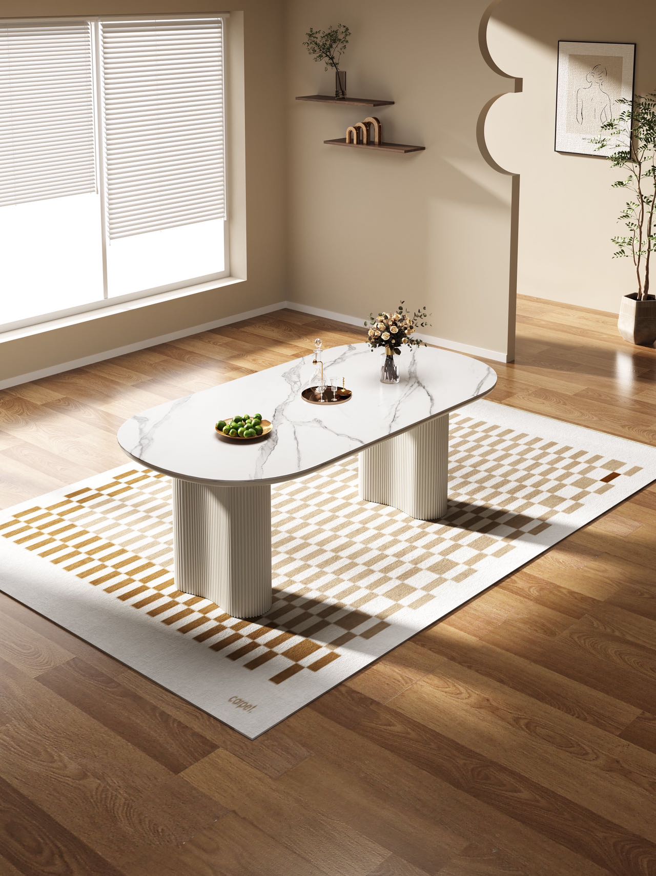 AMOS White Marble Paint Sintered Stone Top Oval Style Dining Table 1.6-1.8m