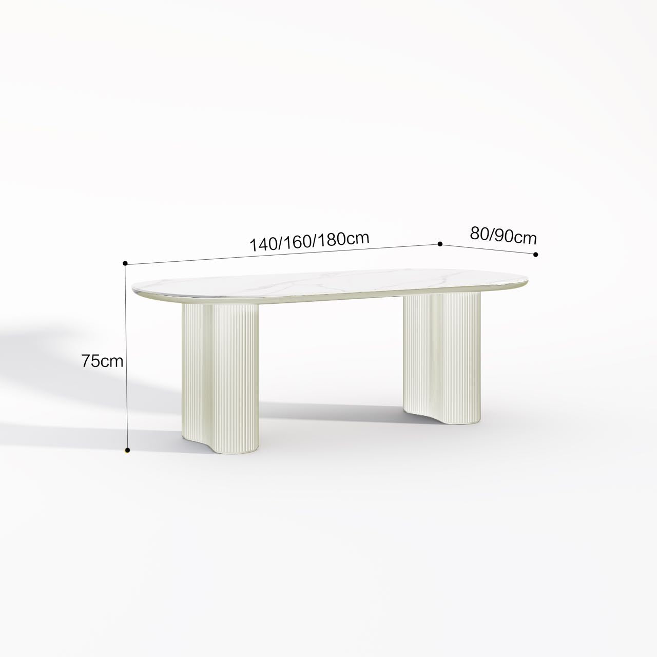 AMOS White Marble Paint Sintered Stone Top Oval Style Dining Table 1.6-1.8m