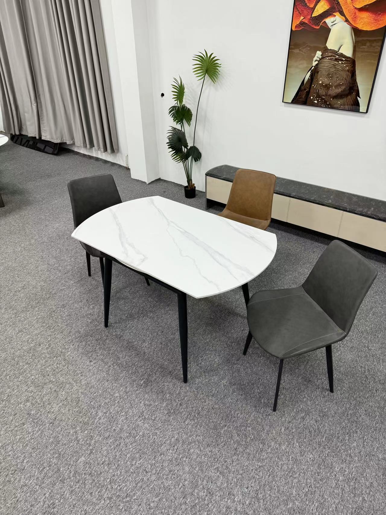 Foldable Sintered Stone Top Rectangular/Round Dining Table Metal Frame and Mechanism 1.3m
