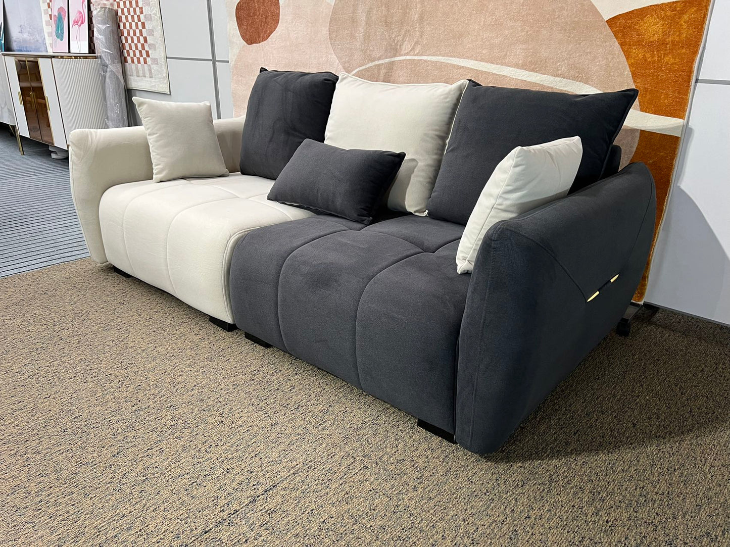 Contrast Color Style Sofe Baby Velvet Two Seat Sofa Small Sofa Lounge 2m