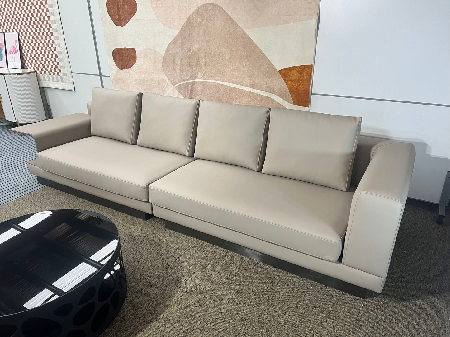 Connolly Grey Color Ultra Luxury Top Grain Cowhide Leather Sofa Large Sofa Lounge with Built-in Side Table 3.4m