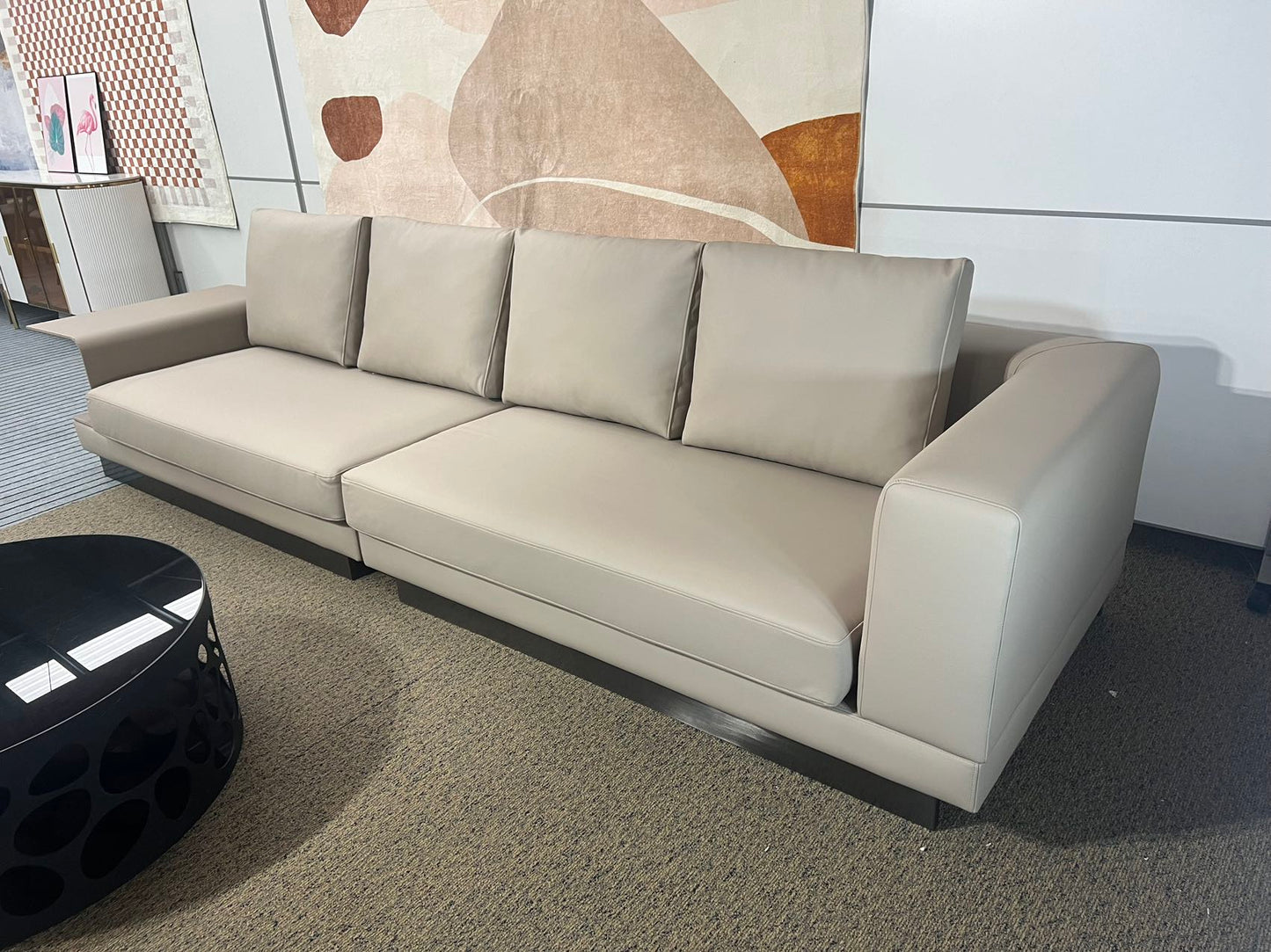 Connolly Grey Color Ultra Luxury Top Grain Cowhide Leather Sofa Large Sofa Lounge with Built-in Side Table 3.4m