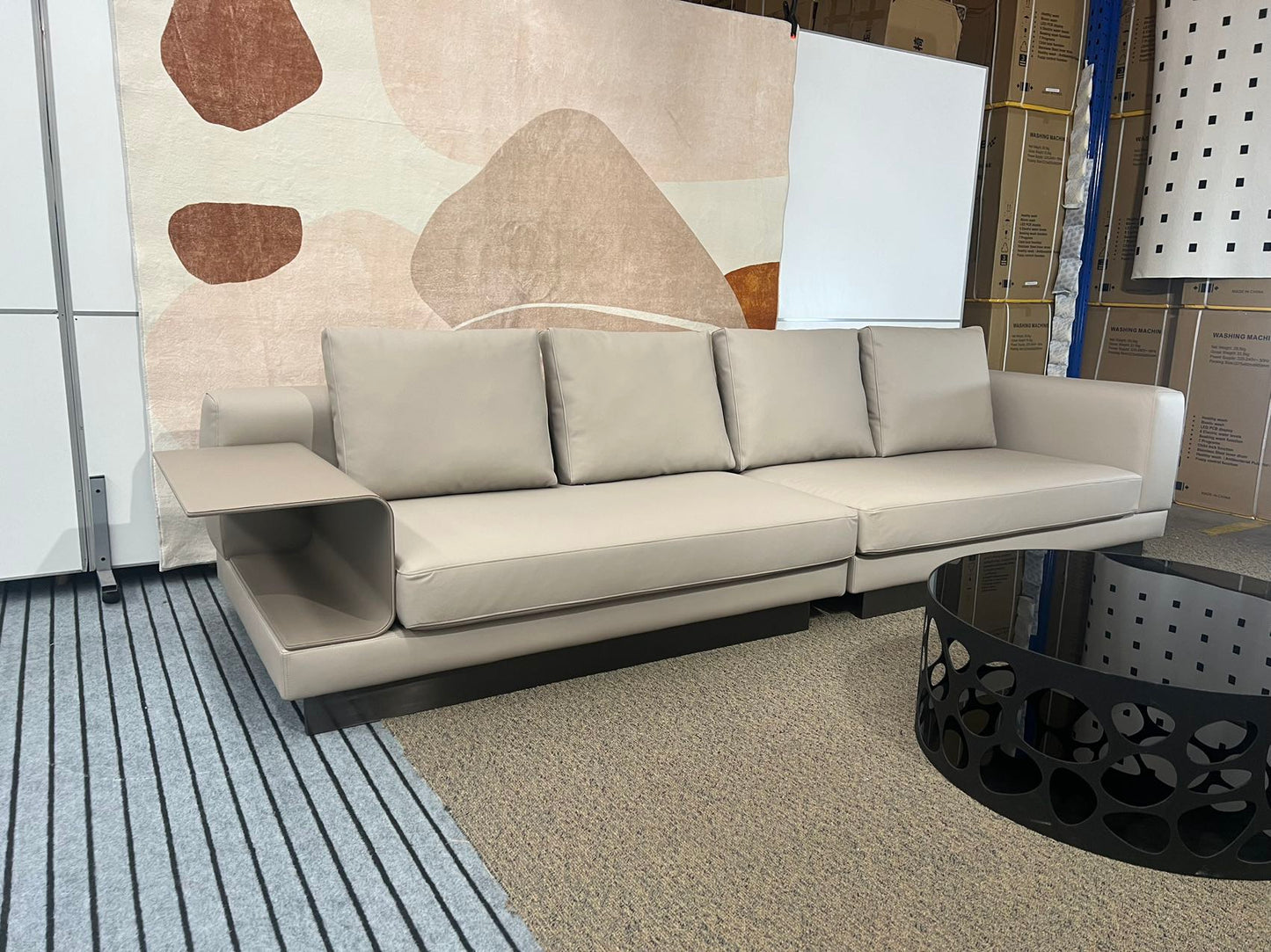 Connolly Grey Color Ultra Luxury Top Grain Cowhide Leather Sofa Large Sofa Lounge with Built-in Side Table 3.4m