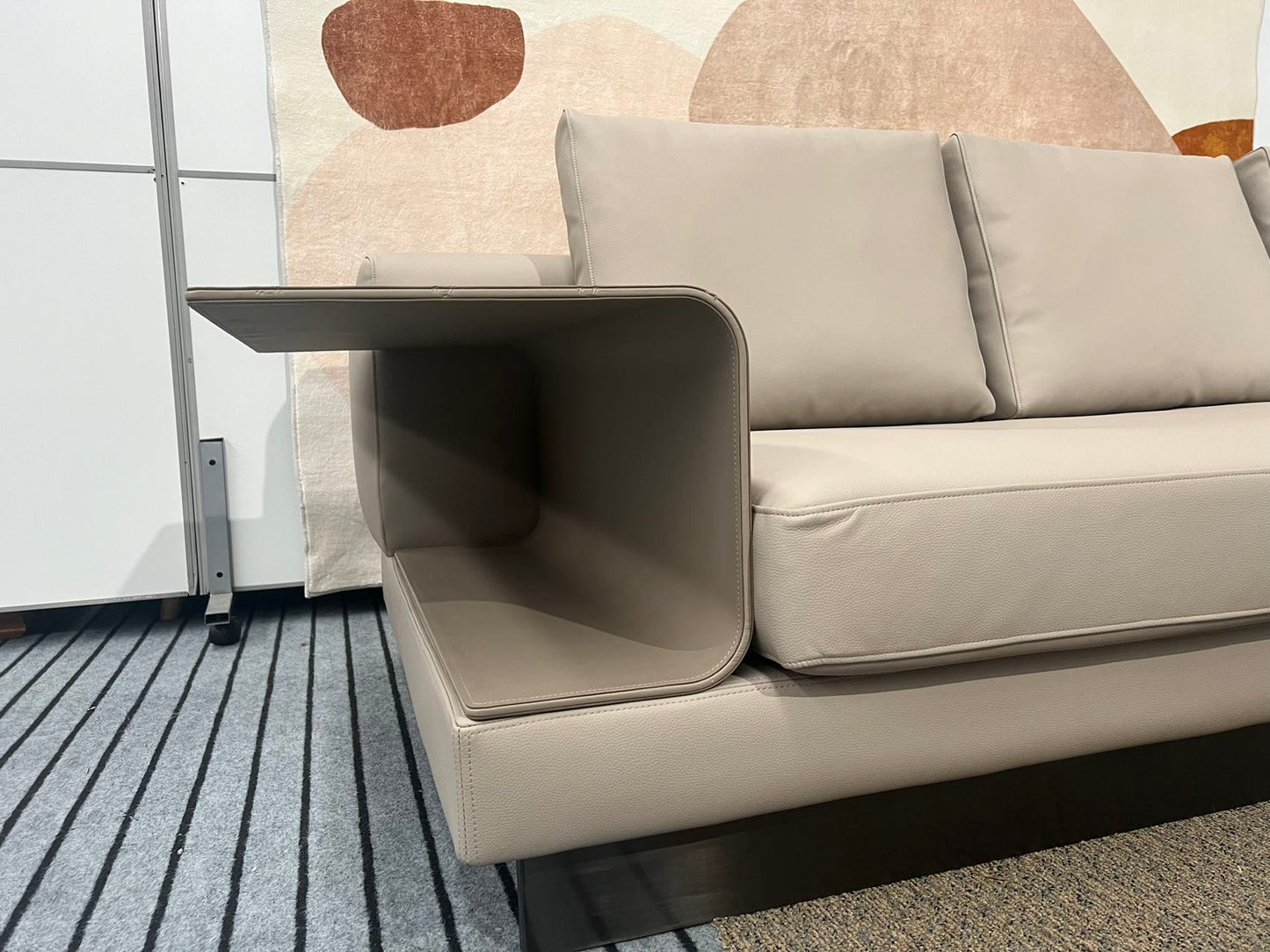 Connolly Grey Color Ultra Luxury Top Grain Cowhide Leather Sofa Large Sofa Lounge with Built-in Side Table 3.4m