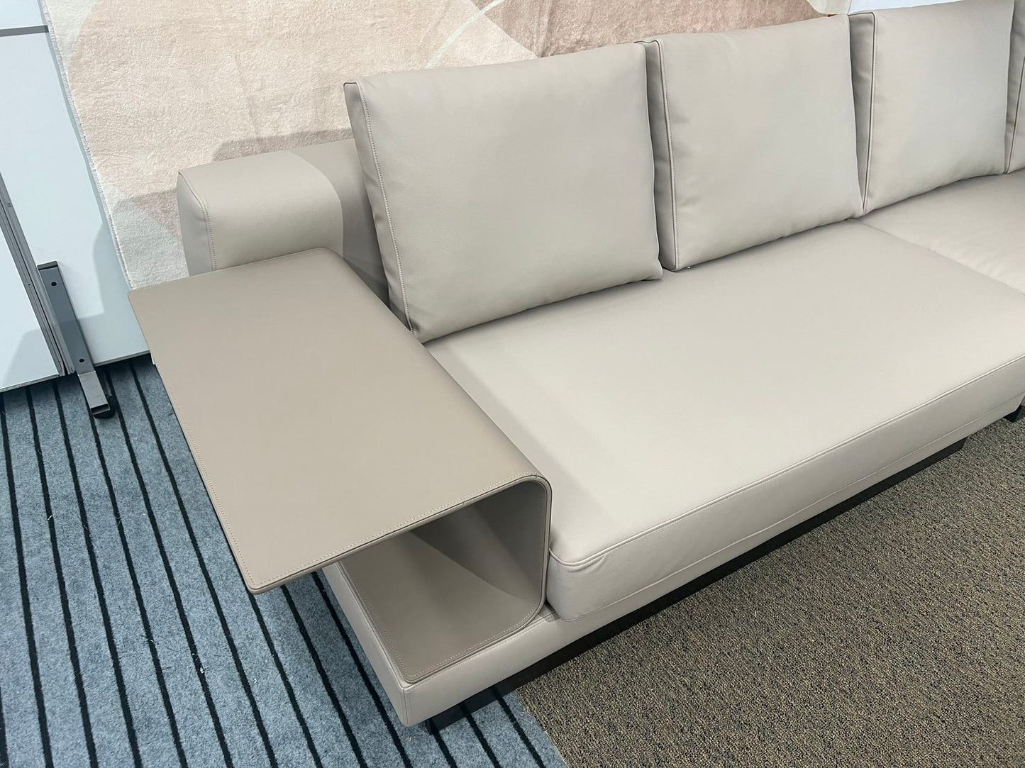 Connolly Grey Color Ultra Luxury Top Grain Cowhide Leather Sofa Large Sofa Lounge with Built-in Side Table 3.4m