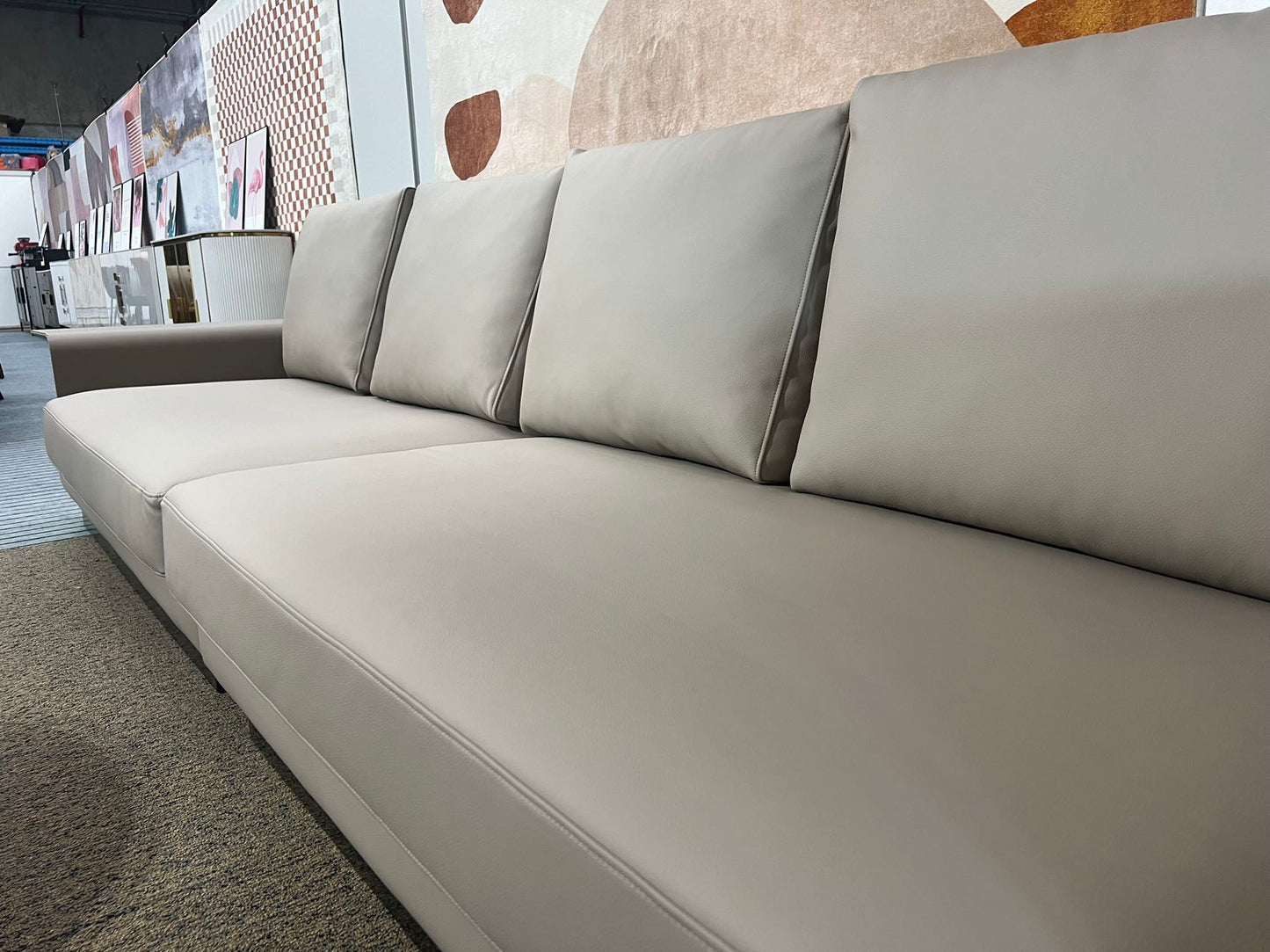 Connolly Grey Color Ultra Luxury Top Grain Cowhide Leather Sofa Large Sofa Lounge with Built-in Side Table 3.4m