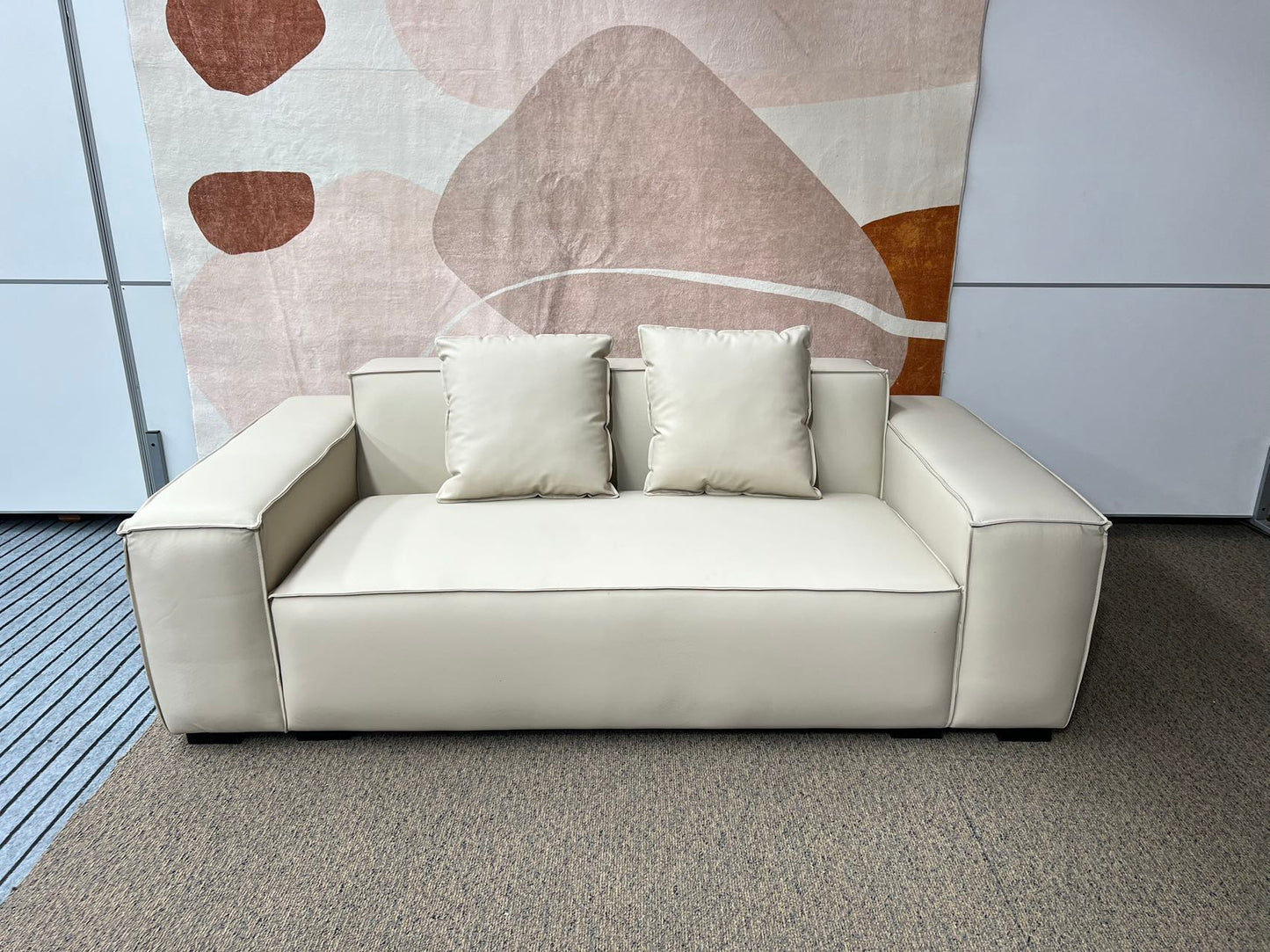 TOFU Beige Color Hi-Tech Synthesized Leather Two Seat Sofa Small Sofa Lounge 2m