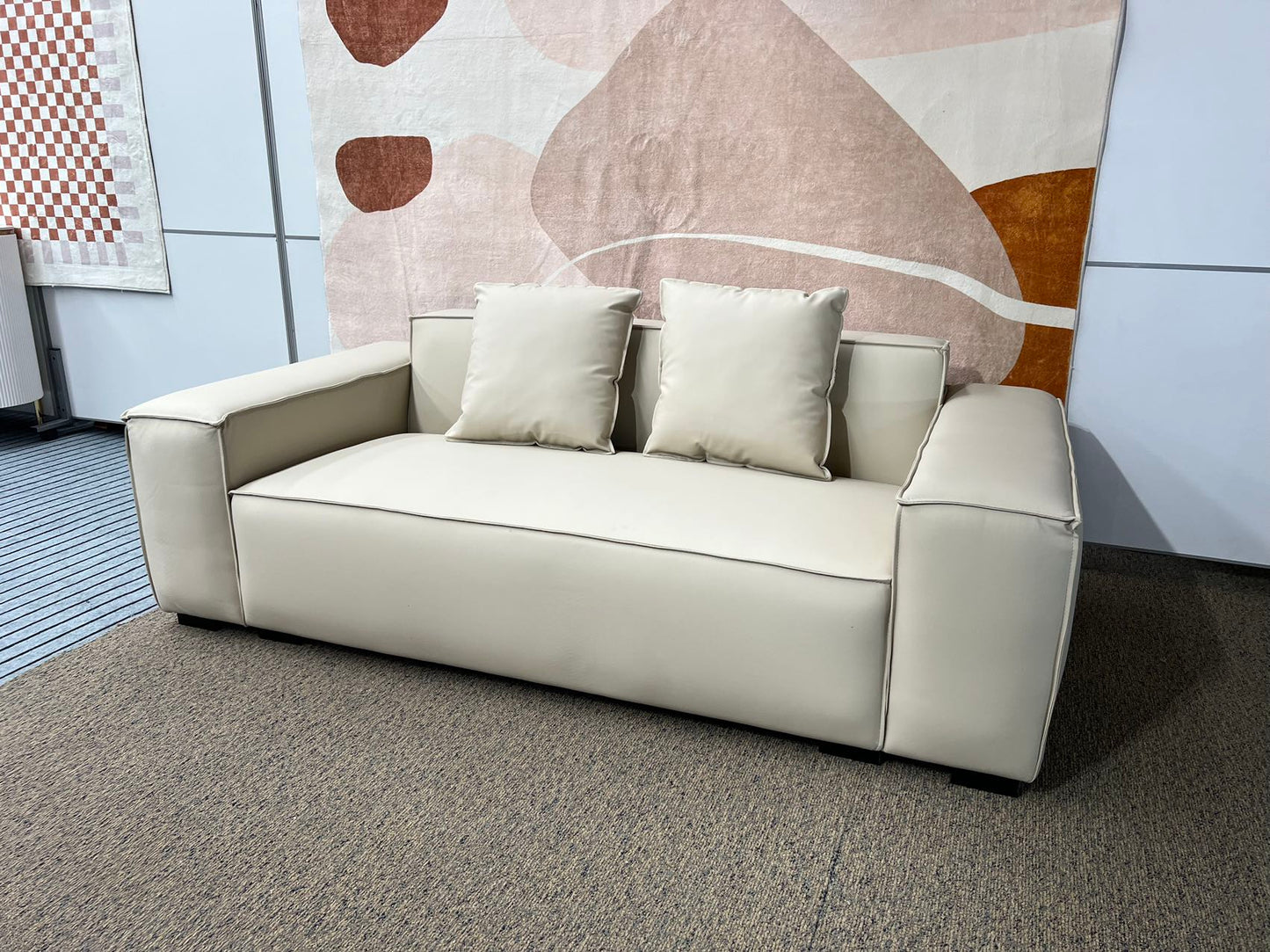 TOFU Beige Color Hi-Tech Synthesized Leather Two Seat Sofa Small Sofa Lounge 2m