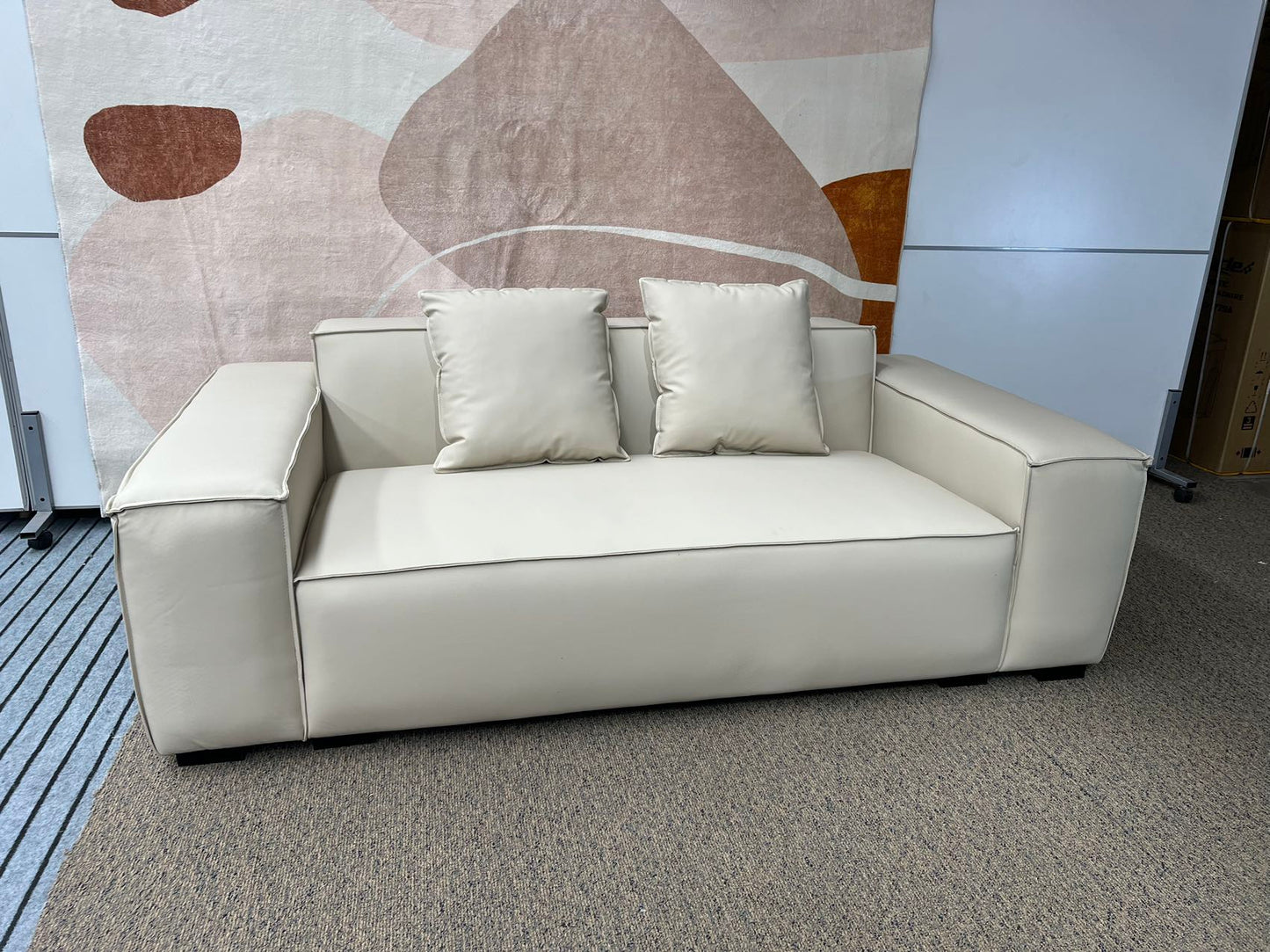 TOFU Beige Color Hi-Tech Synthesized Leather Two Seat Sofa Small Sofa Lounge 2m