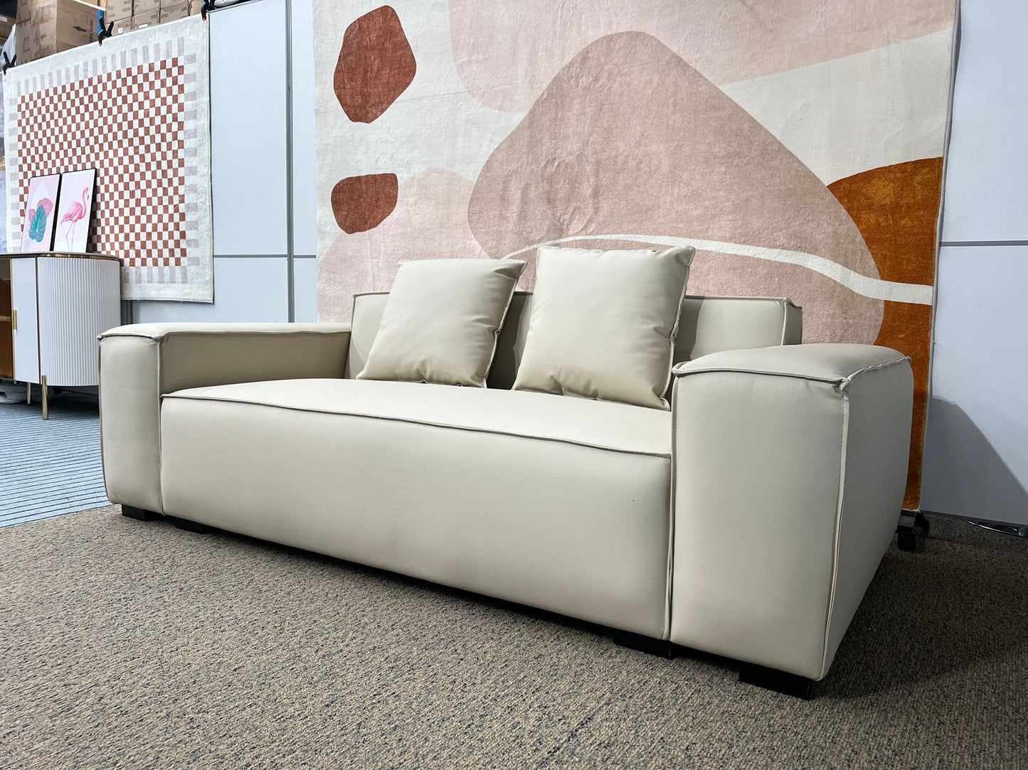 TOFU Beige Color Hi-Tech Synthesized Leather Two Seat Sofa Small Sofa Lounge 2m