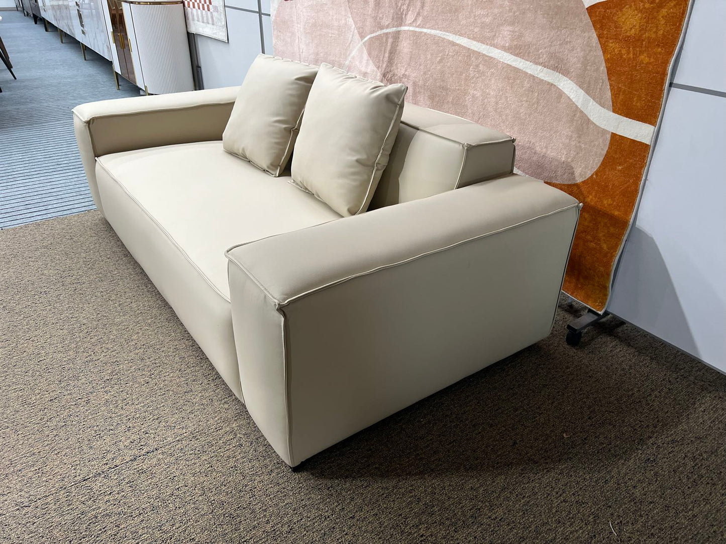 TOFU Beige Color Hi-Tech Synthesized Leather Two Seat Sofa Small Sofa Lounge 2m