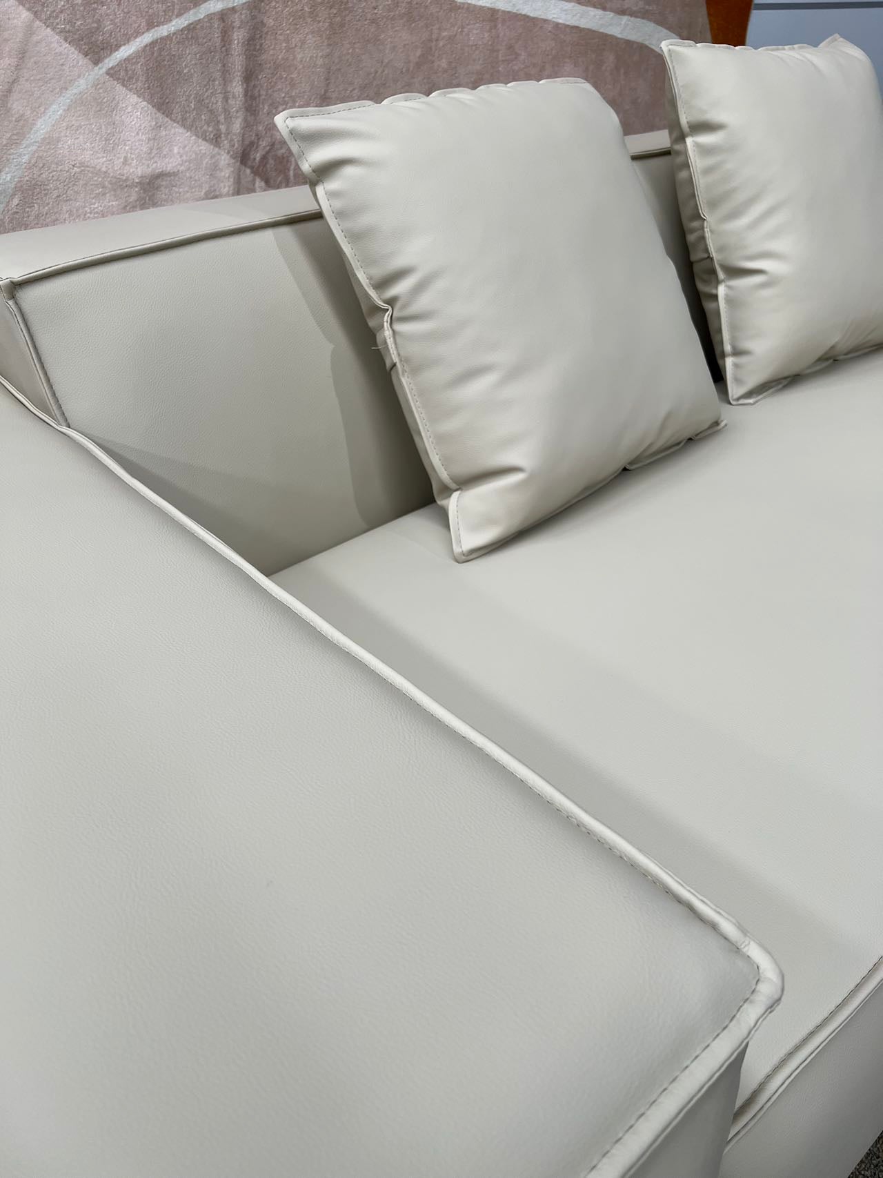 TOFU Beige Color Hi-Tech Synthesized Leather Two Seat Sofa Small Sofa Lounge 2m