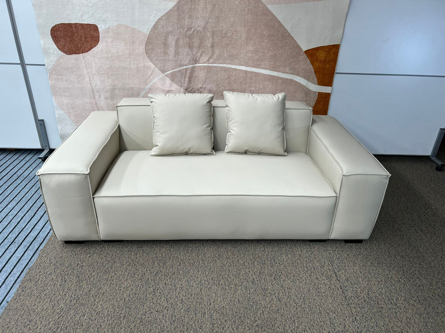 TOFU Beige Color Hi-Tech Synthesized Leather Two Seat Sofa Small Sofa Lounge 2m