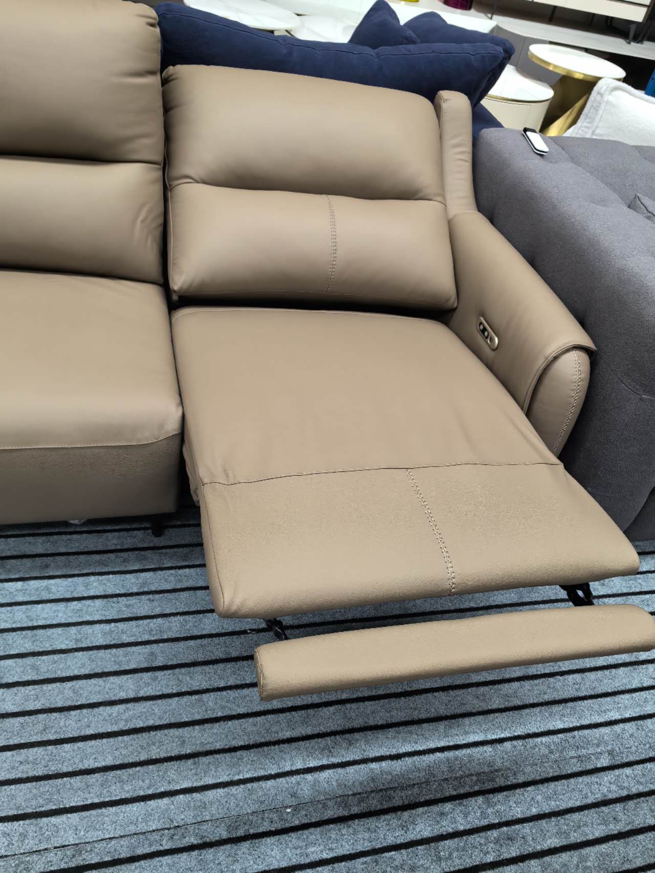 Aurelia Grey Leather Three Seat Sofa With Left Hand Side Electric Recliner Electric Sofa Lounge