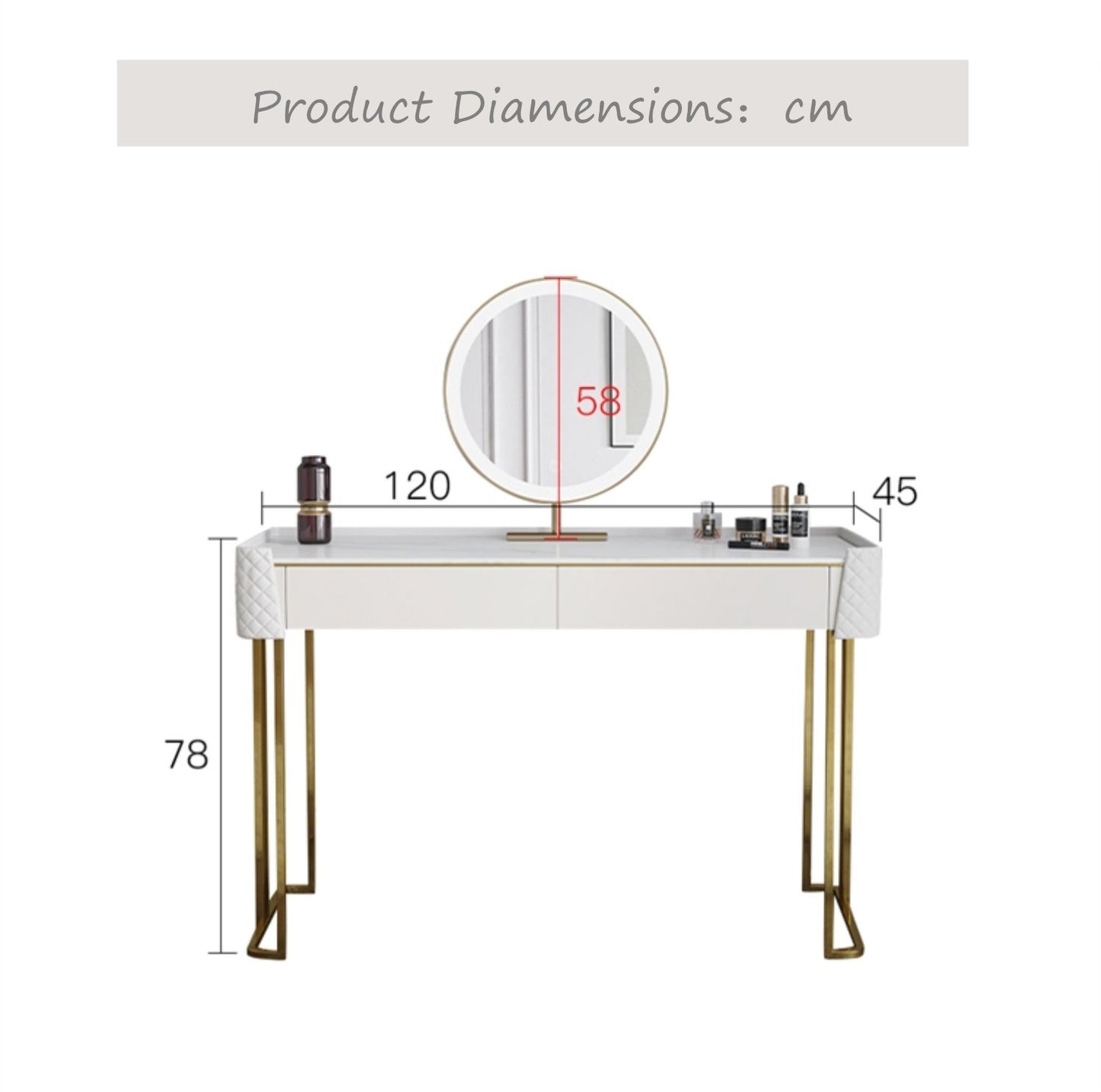 Florella+ Italian Style Sintered Stone Top Vanity Table With Stool And LED Mirror Makeup Table Dressing Table With Drawers 1.2m