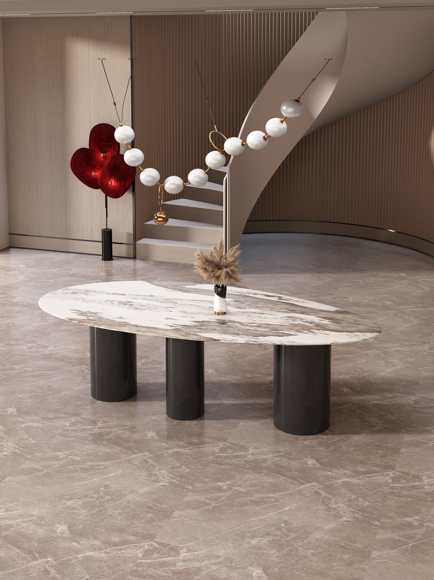 Lagos Pandora Sintered Stone Top Oval Rain Drop Shape Dining Table With Steel Legs 1.8m