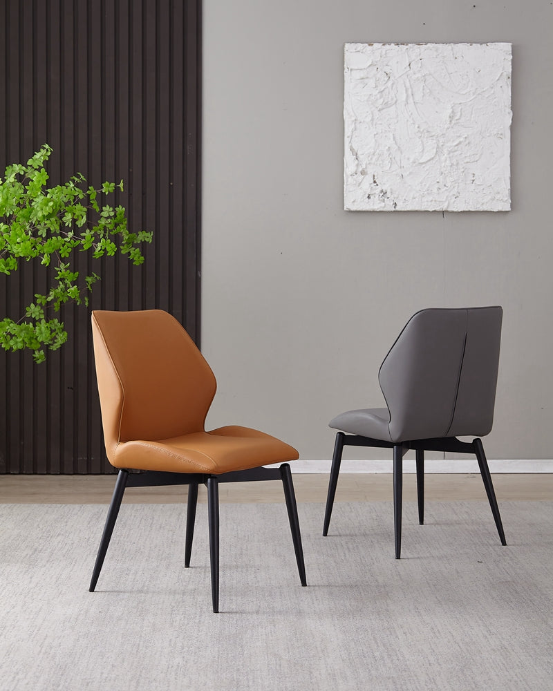 Italian Design PU Leather Dining Chair Metal Legs Orange Color Hand Stitched