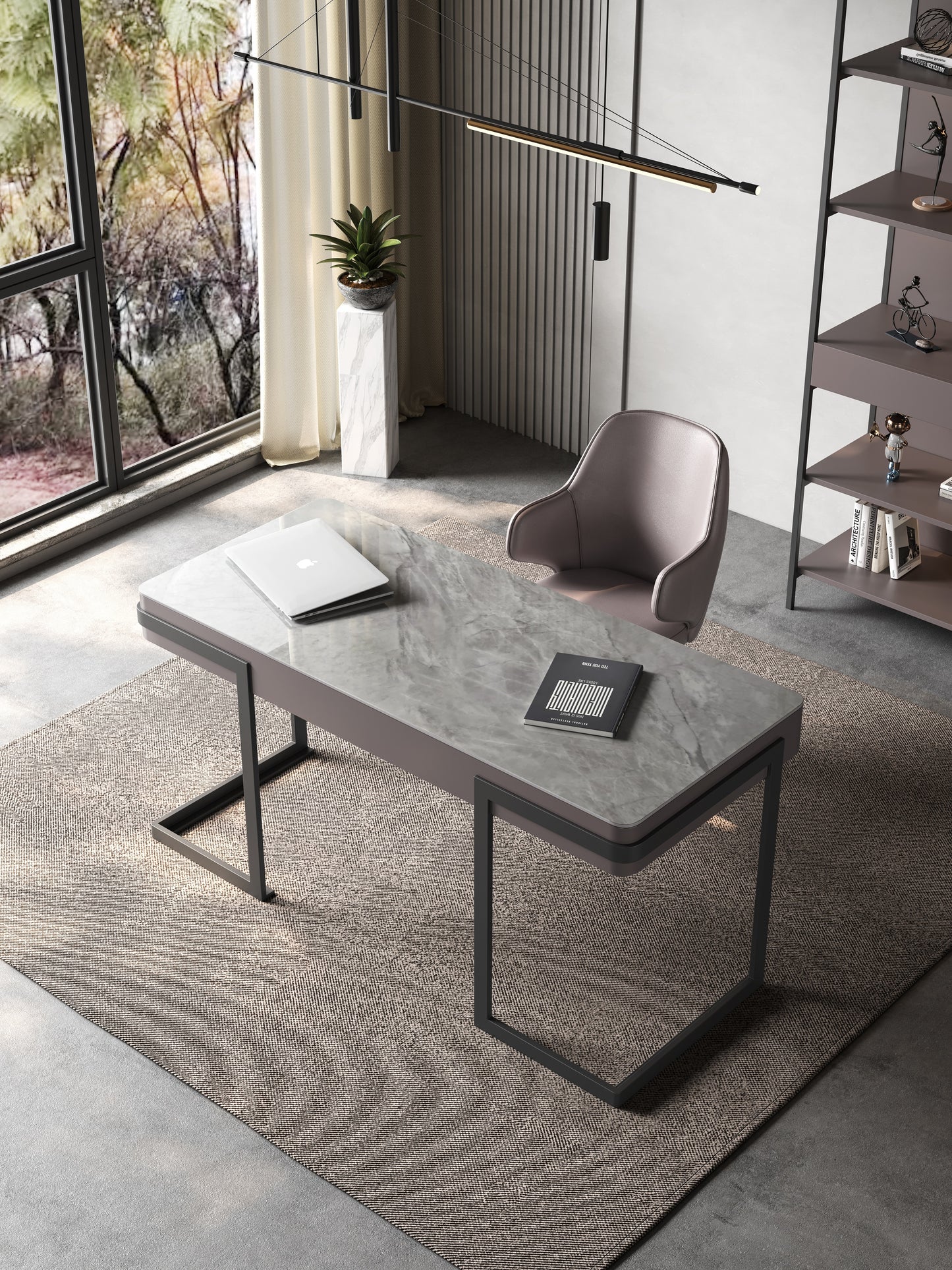 Ezio Sintered Stone Top Study Desk With Drawers Steel Legs Home Office Desk 1.4m