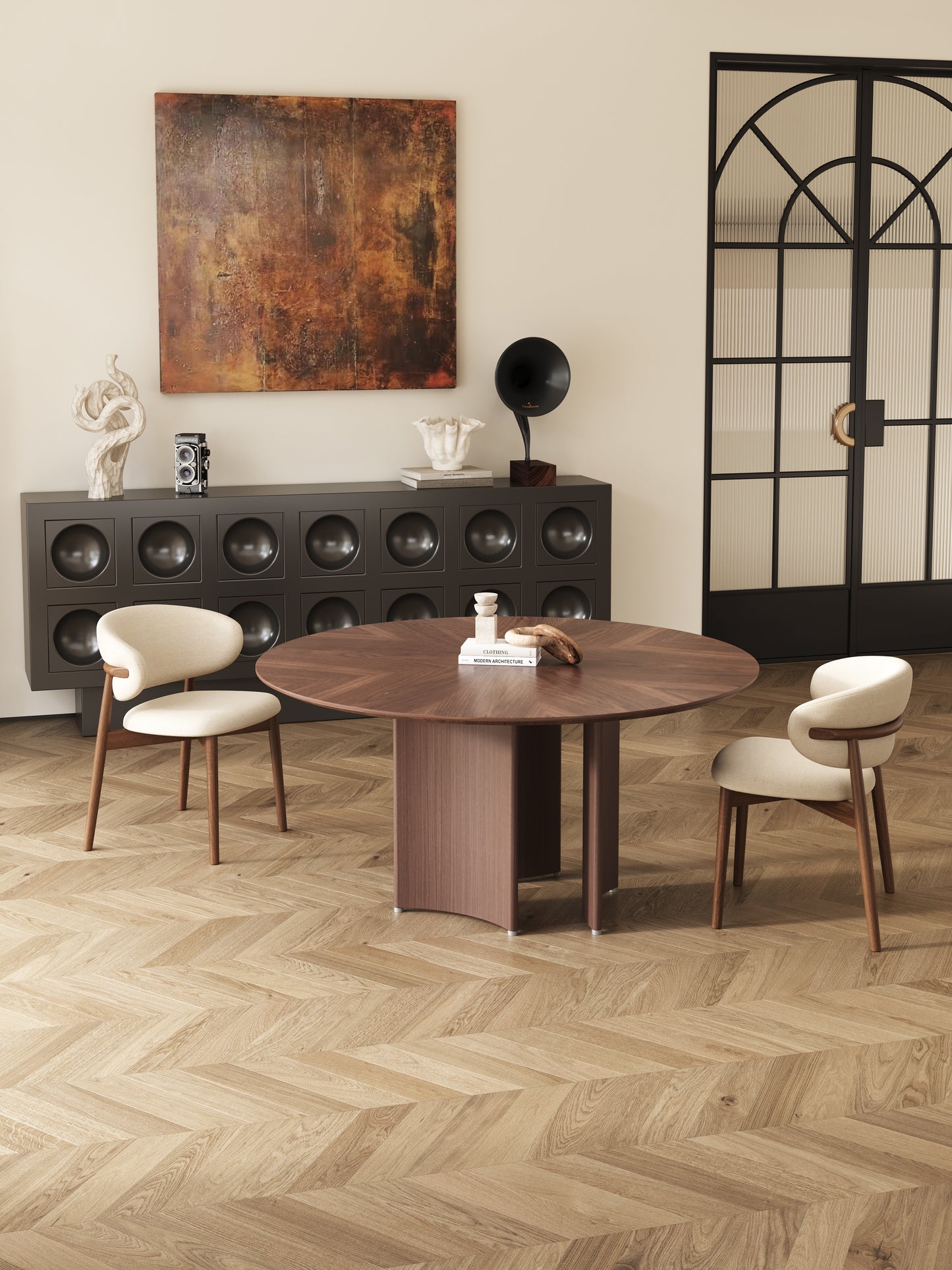 CALLIOPE Walnut Color Timber Round Style Dining Table 1.2m/1.35m