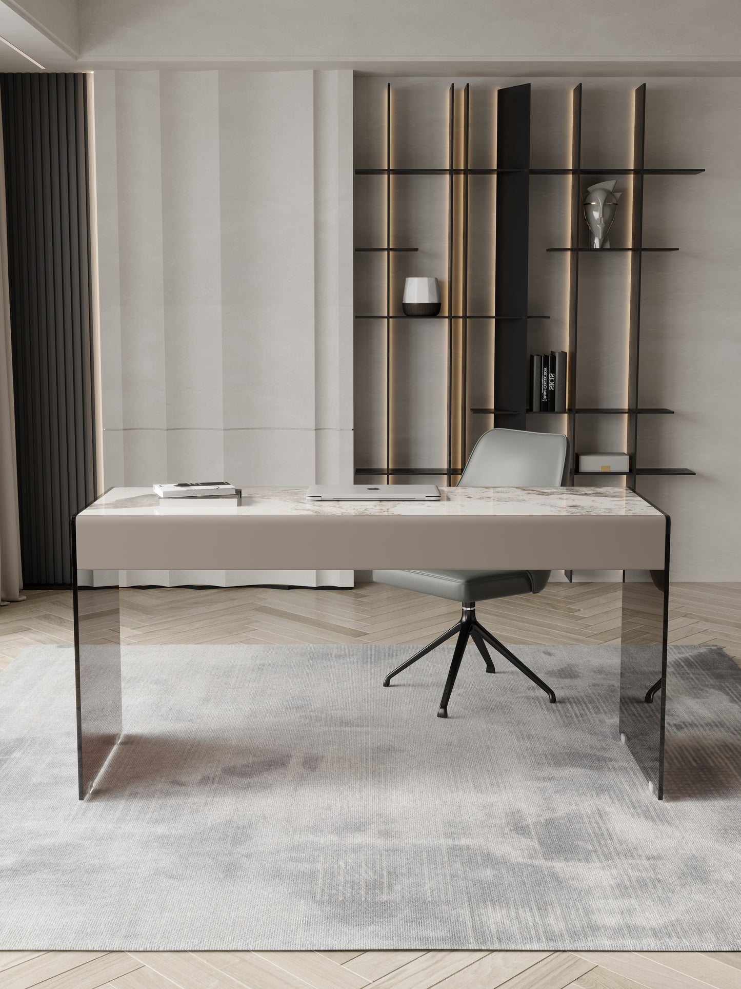 Angelo Sintered Stone Top Designer Study Desk With Drawers Glass Stand Home Office Desk 1.6m