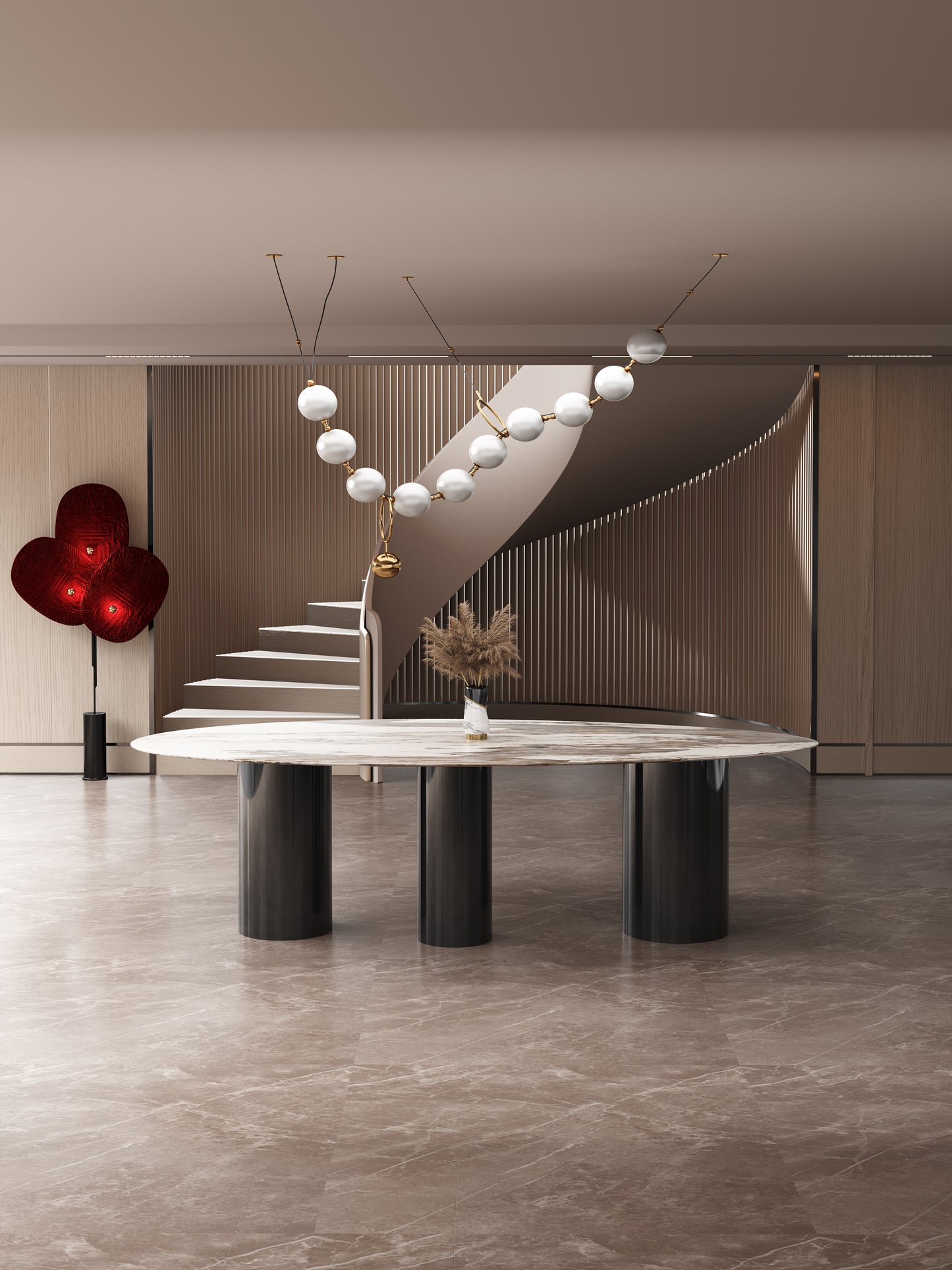 Lagos Pandora Sintered Stone Top Oval Rain Drop Shape Dining Table With Steel Legs 1.8m