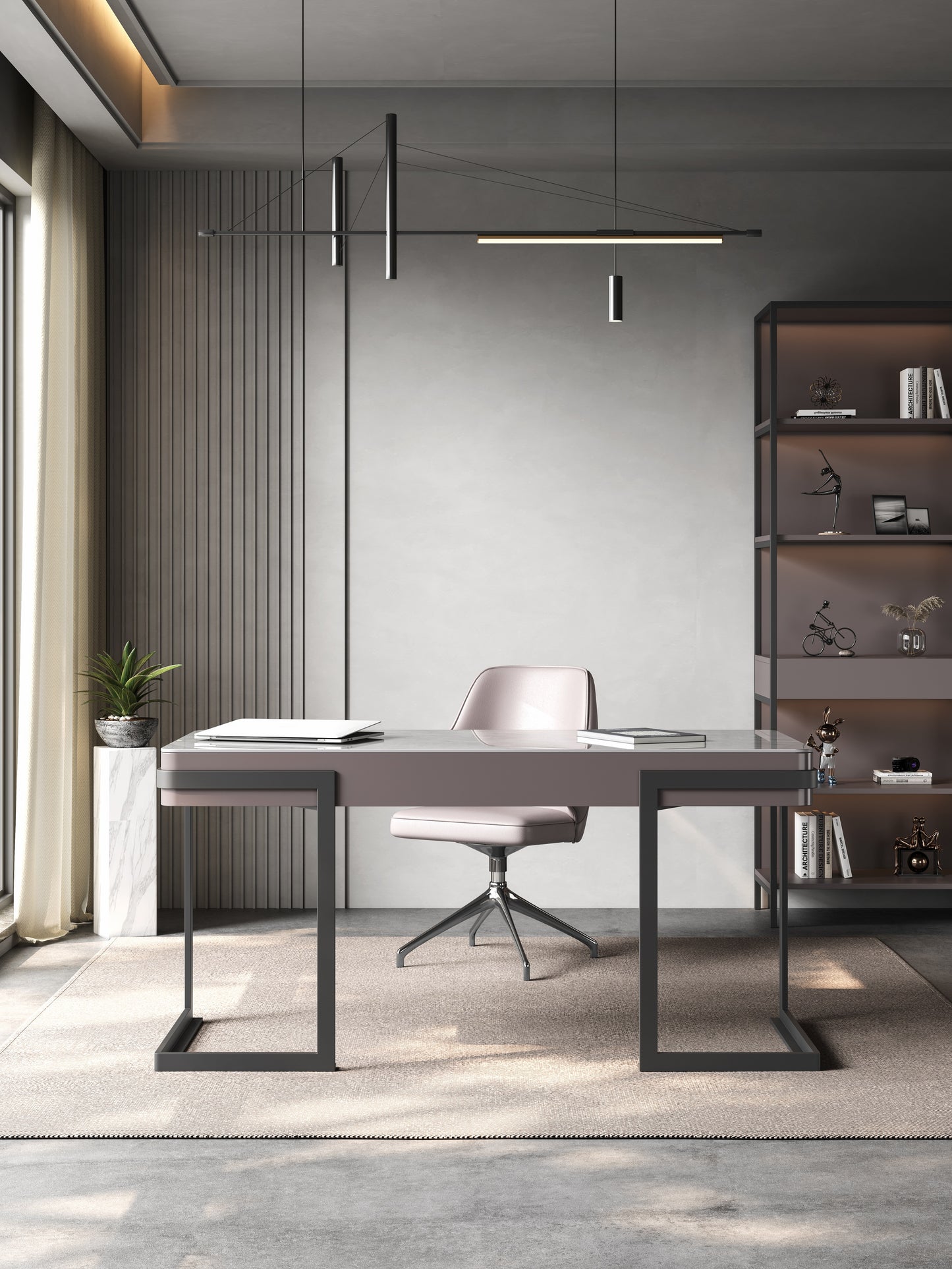 Ezio Sintered Stone Top Study Desk With Drawers Steel Legs Home Office Desk 1.4m