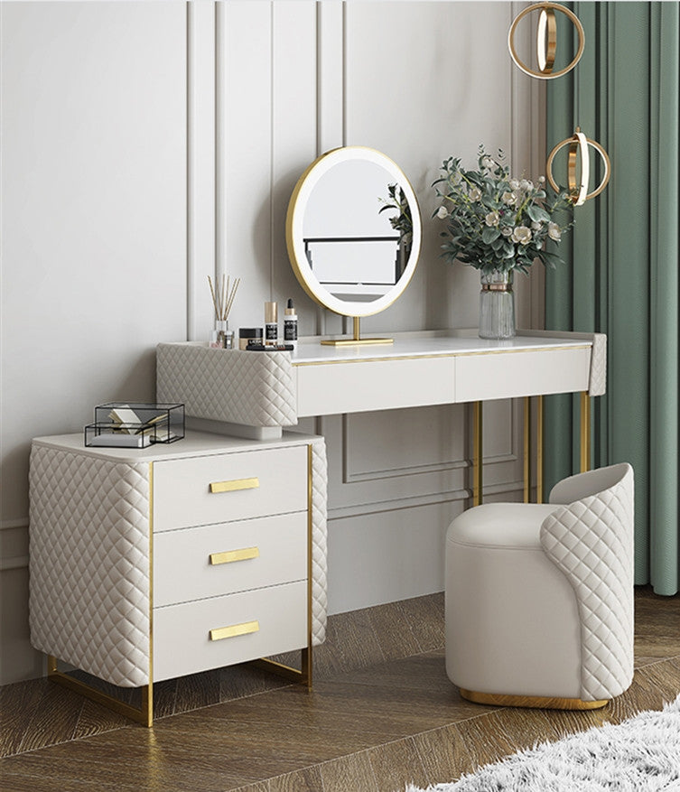 Florella+ Italian Style Sintered Stone Top Vanity Table With Stool And LED Mirror Makeup Table Dressing Table With Drawers 1.2m