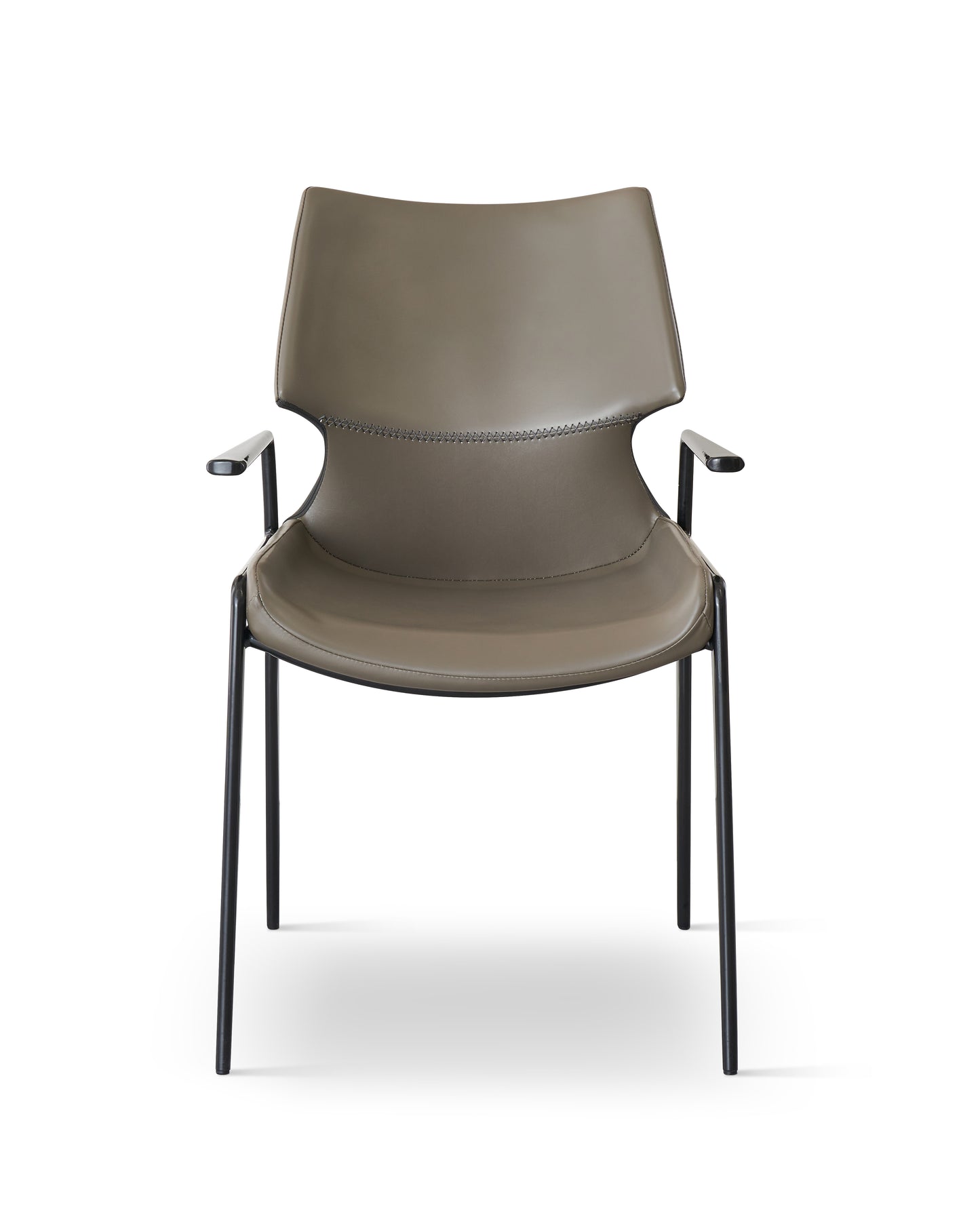MAELYS Elephant Grey Color Slim Arm Style Dining Chair Microfiber Leather Wrapped Seat With Metal Legs